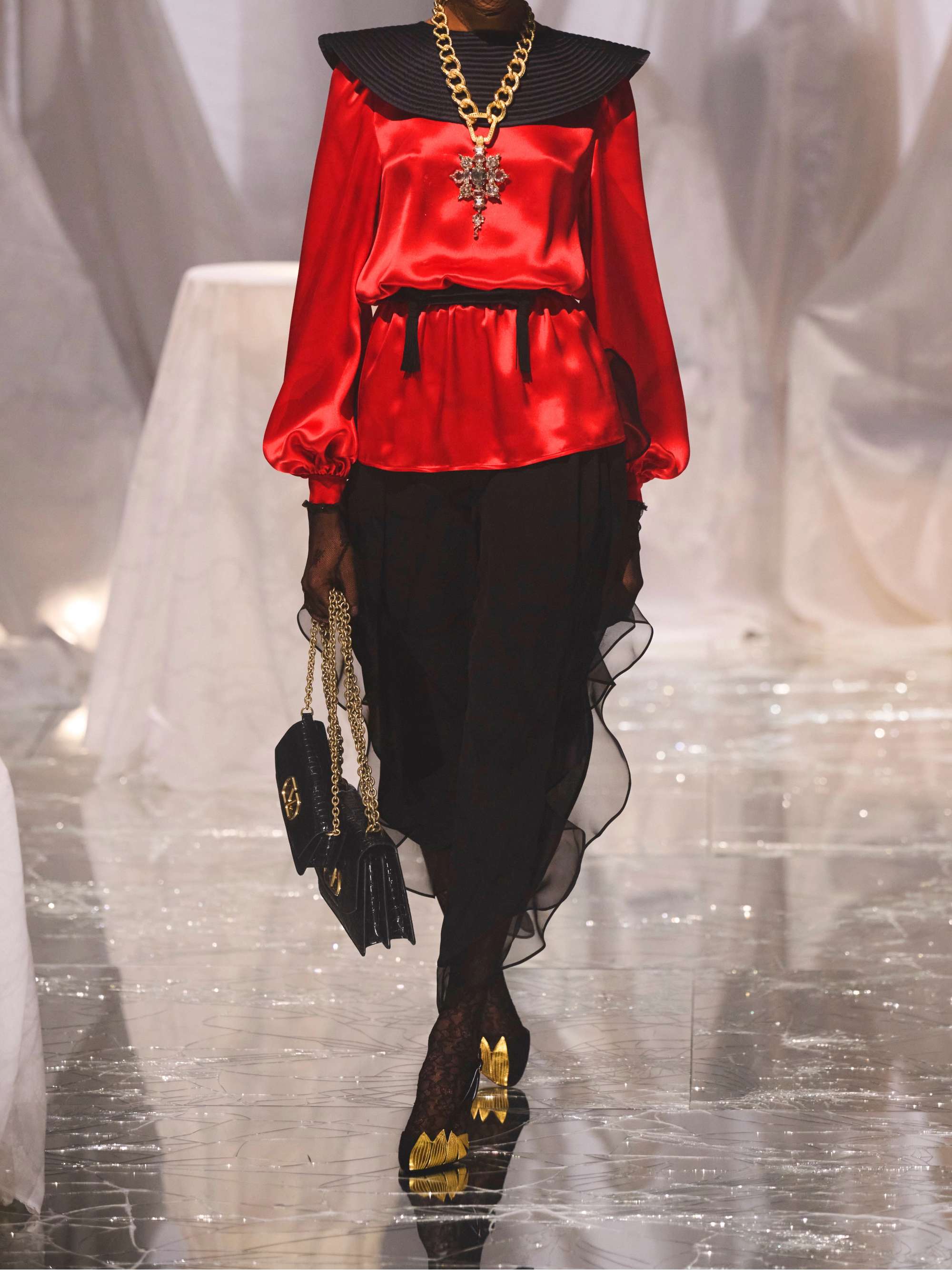 Two-tone silk-satin blouse view