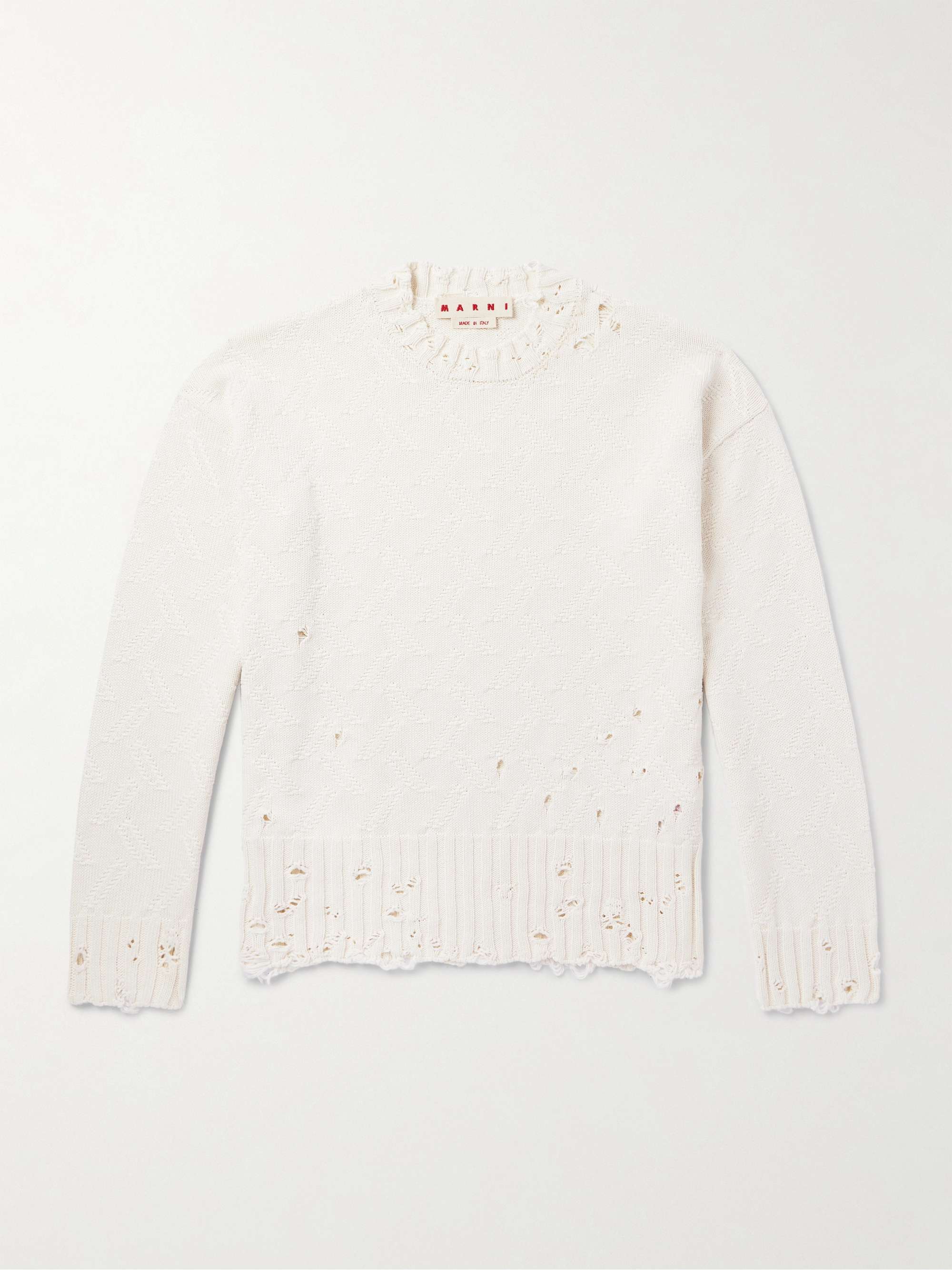Confetti Distressed Jacquard-Knit Cotton Sweater view