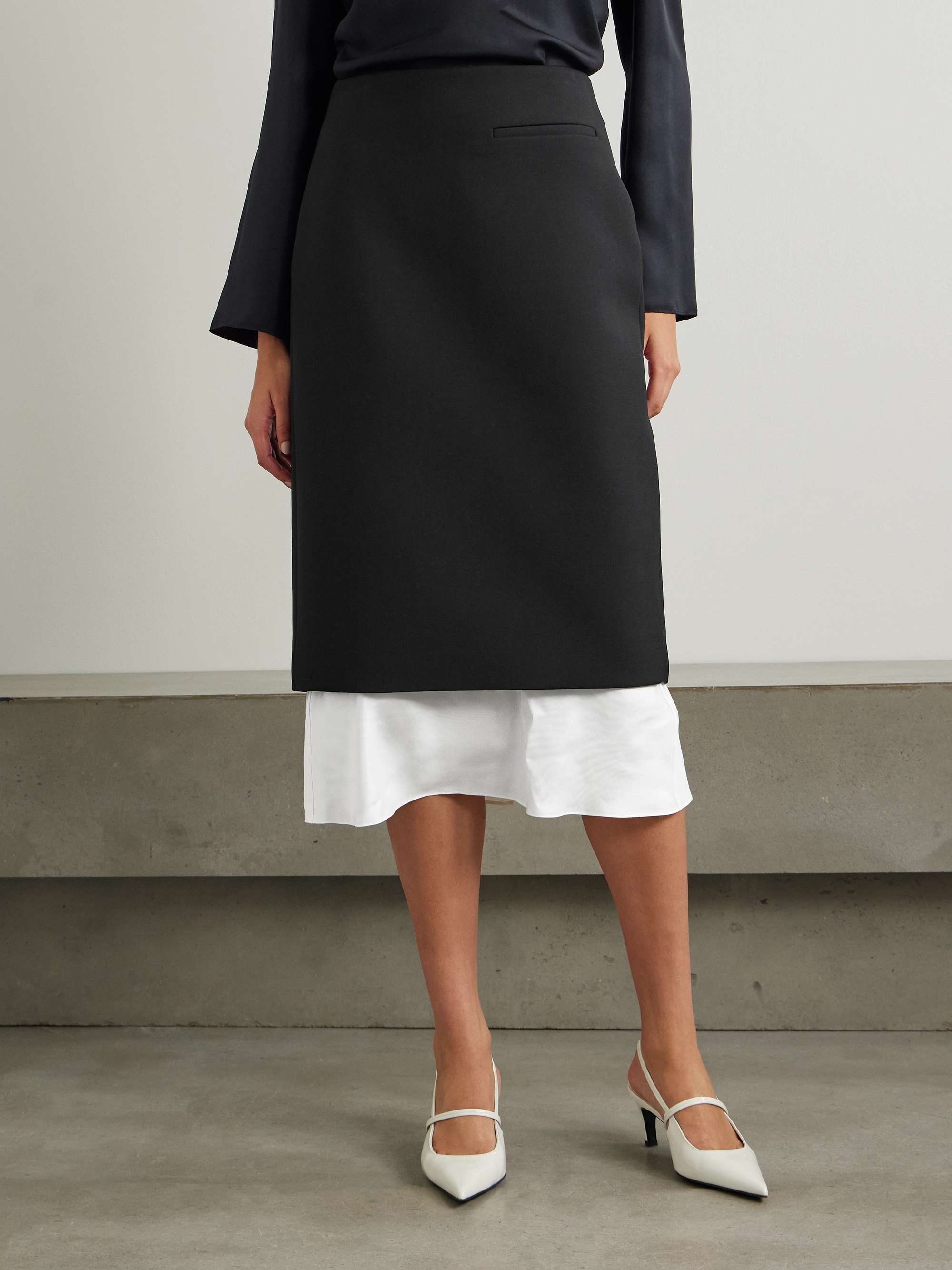Silk-trimmed wool-blend midi skirt view