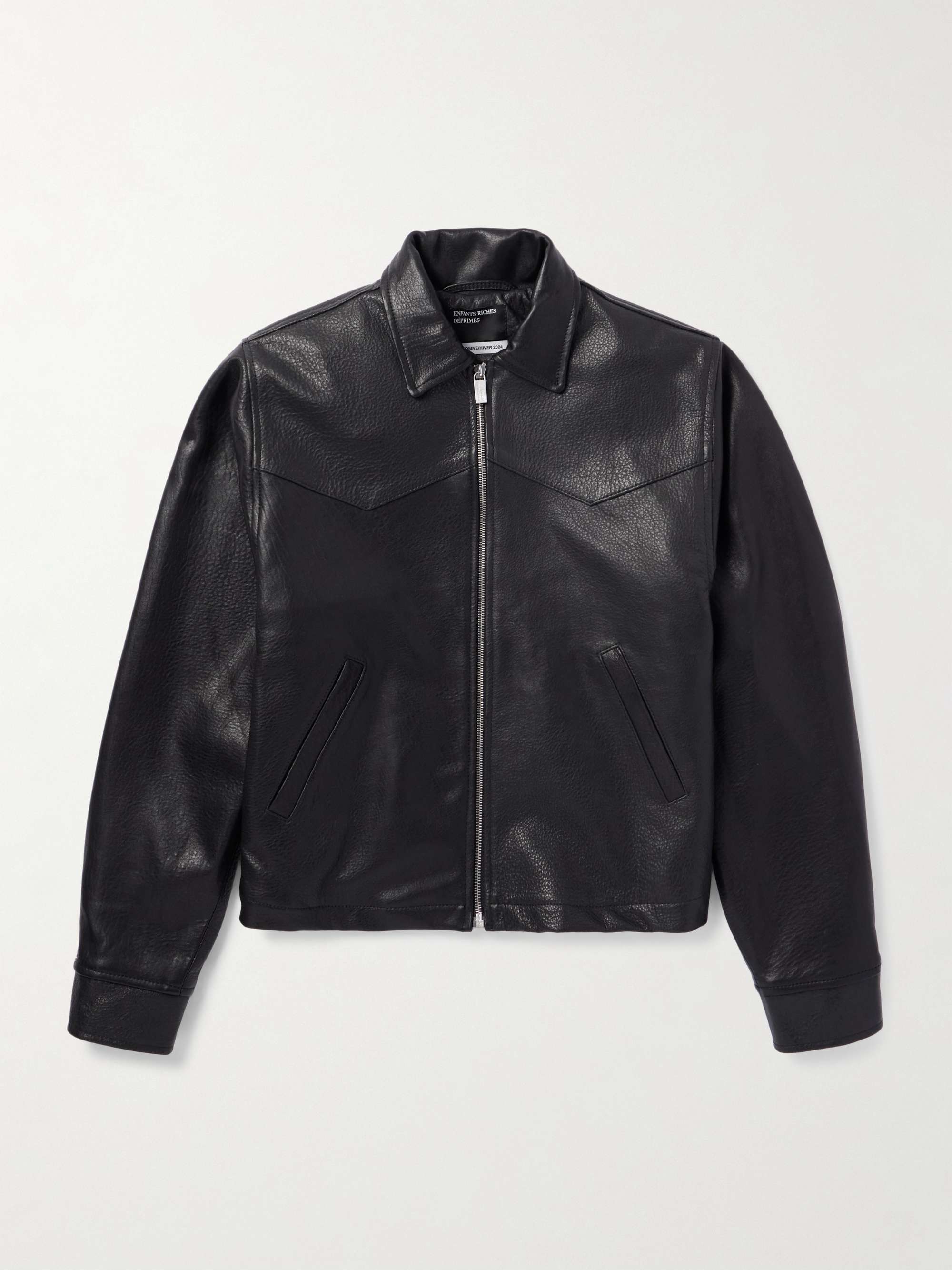 Cropped Textured-Leather Jacket view