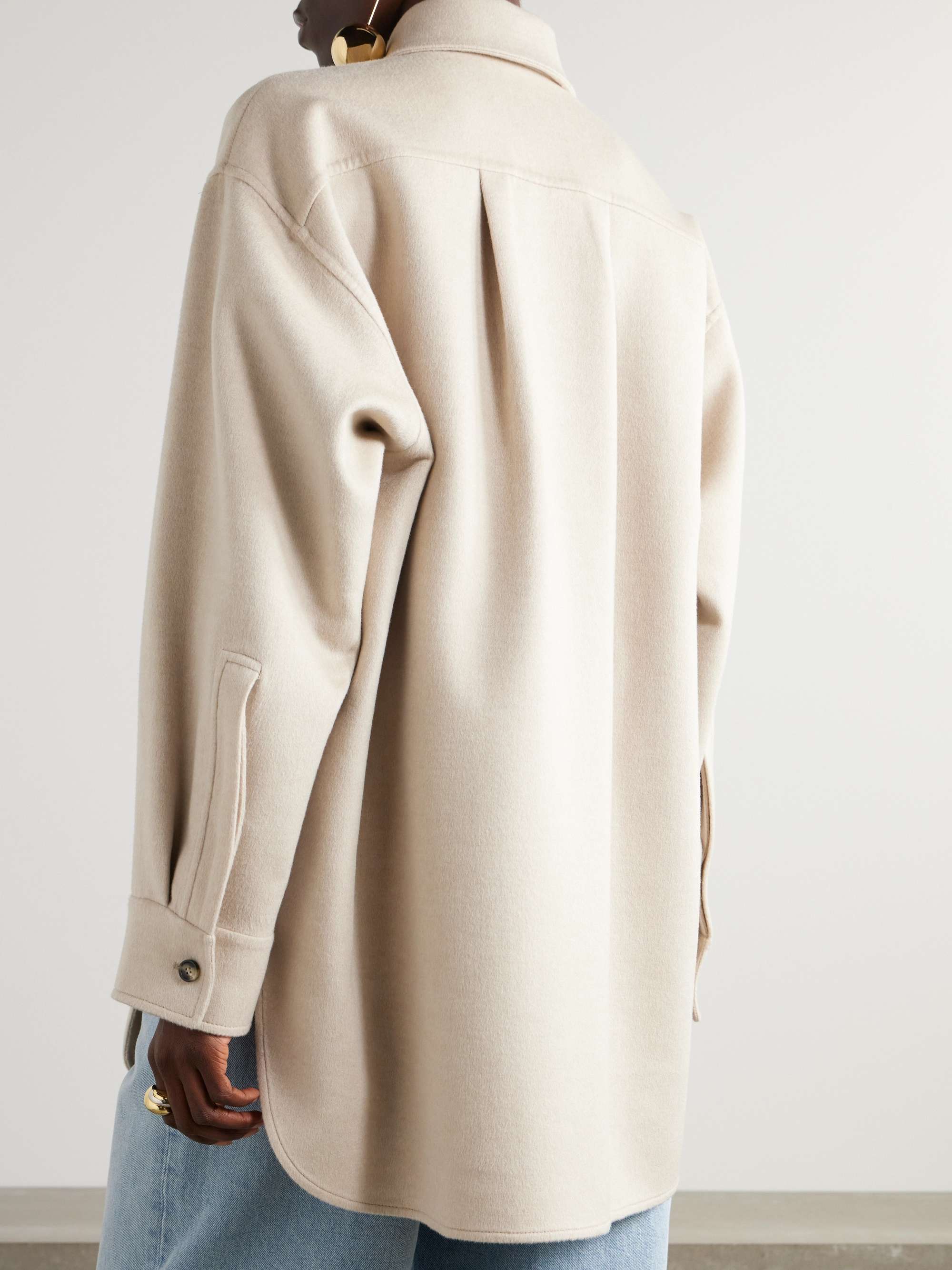 Leather-trimmed wool and cashmere-blend jacket view