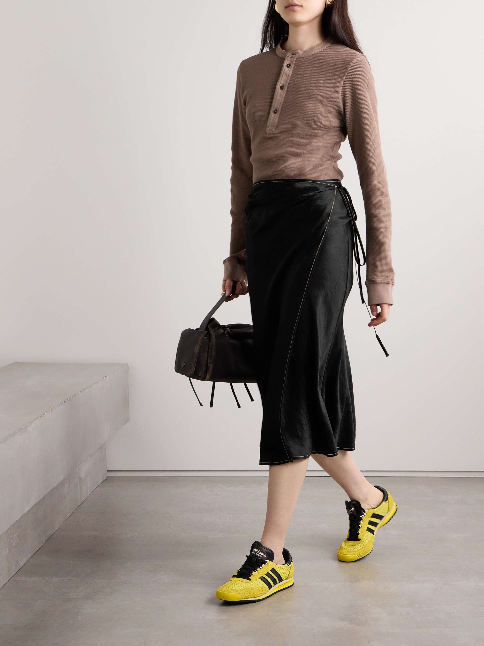Wrap-effect crinkled-satin midi skirt view