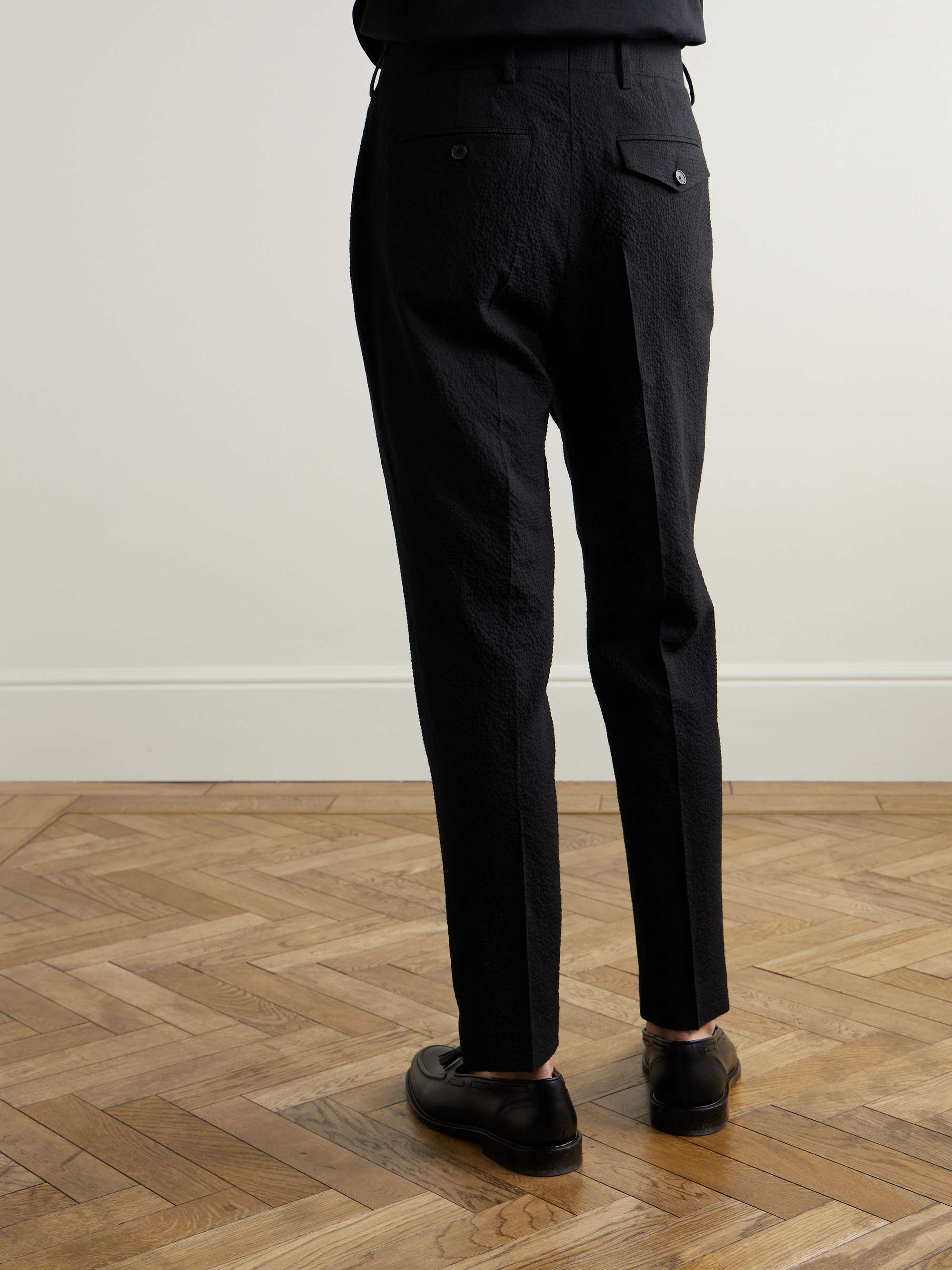 Daniel Tapered Pleated Wool-Blend Seersucker Suit Trousers view