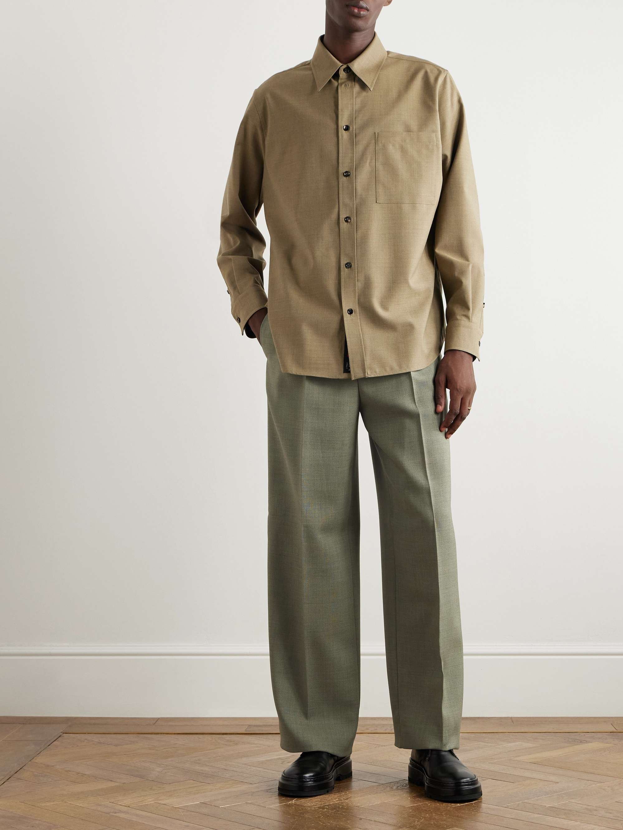 Wide-Leg Pleated Mohair and Wool-Blend Trousers view