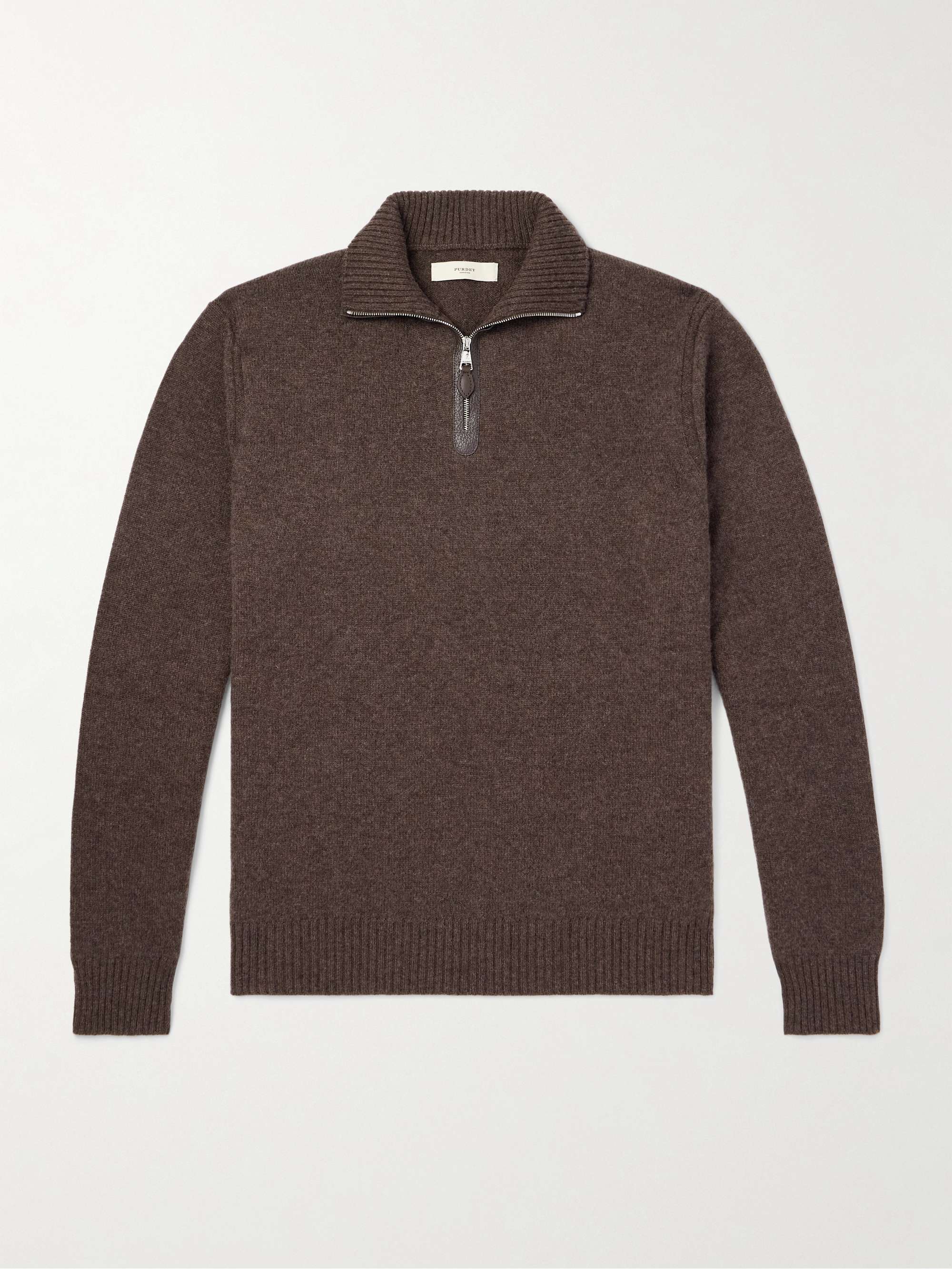 Leather-Trimmed Cashmere Half-Zip Sweater view