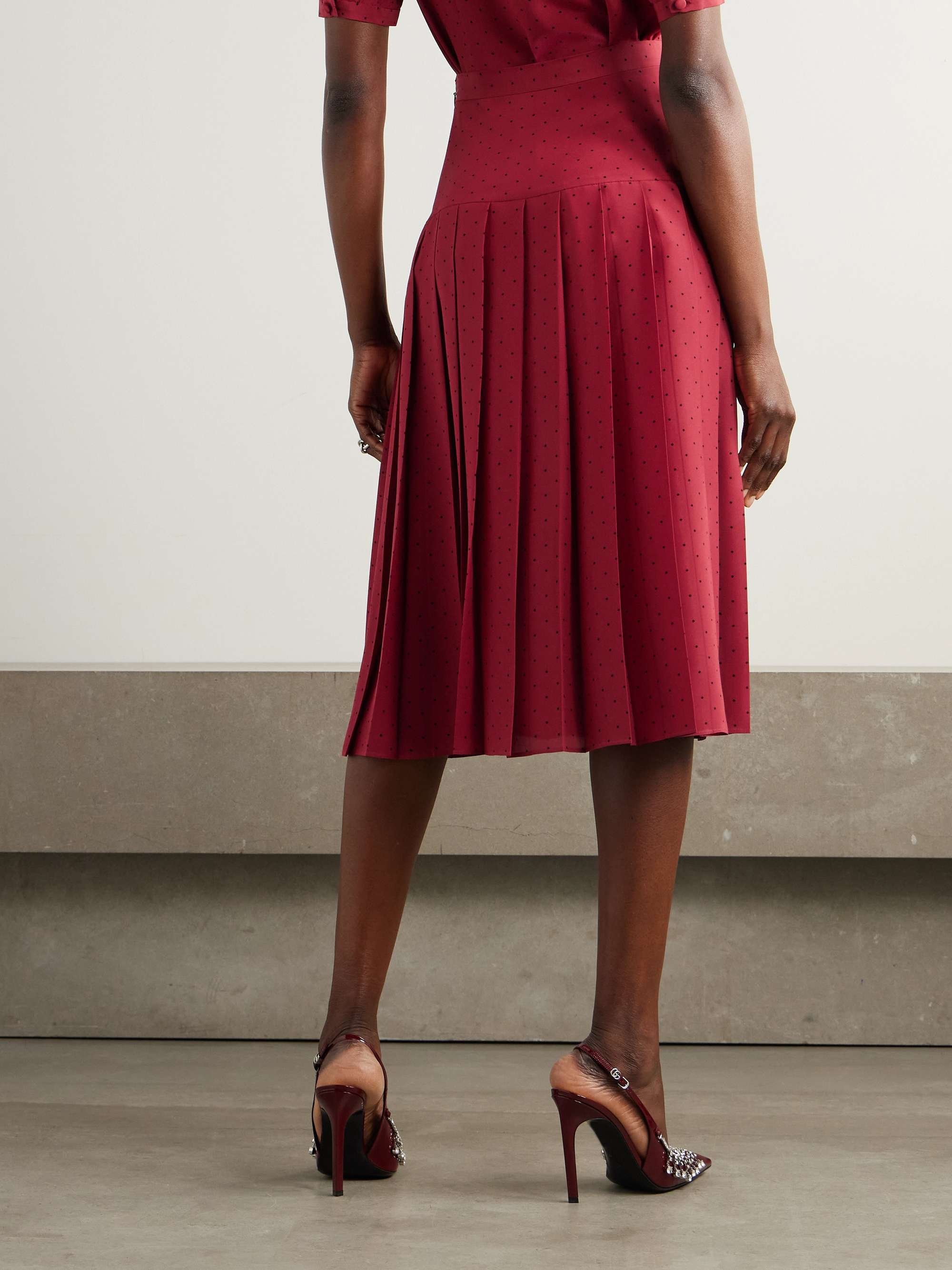 Pleated polka-dot silk midi skirt view