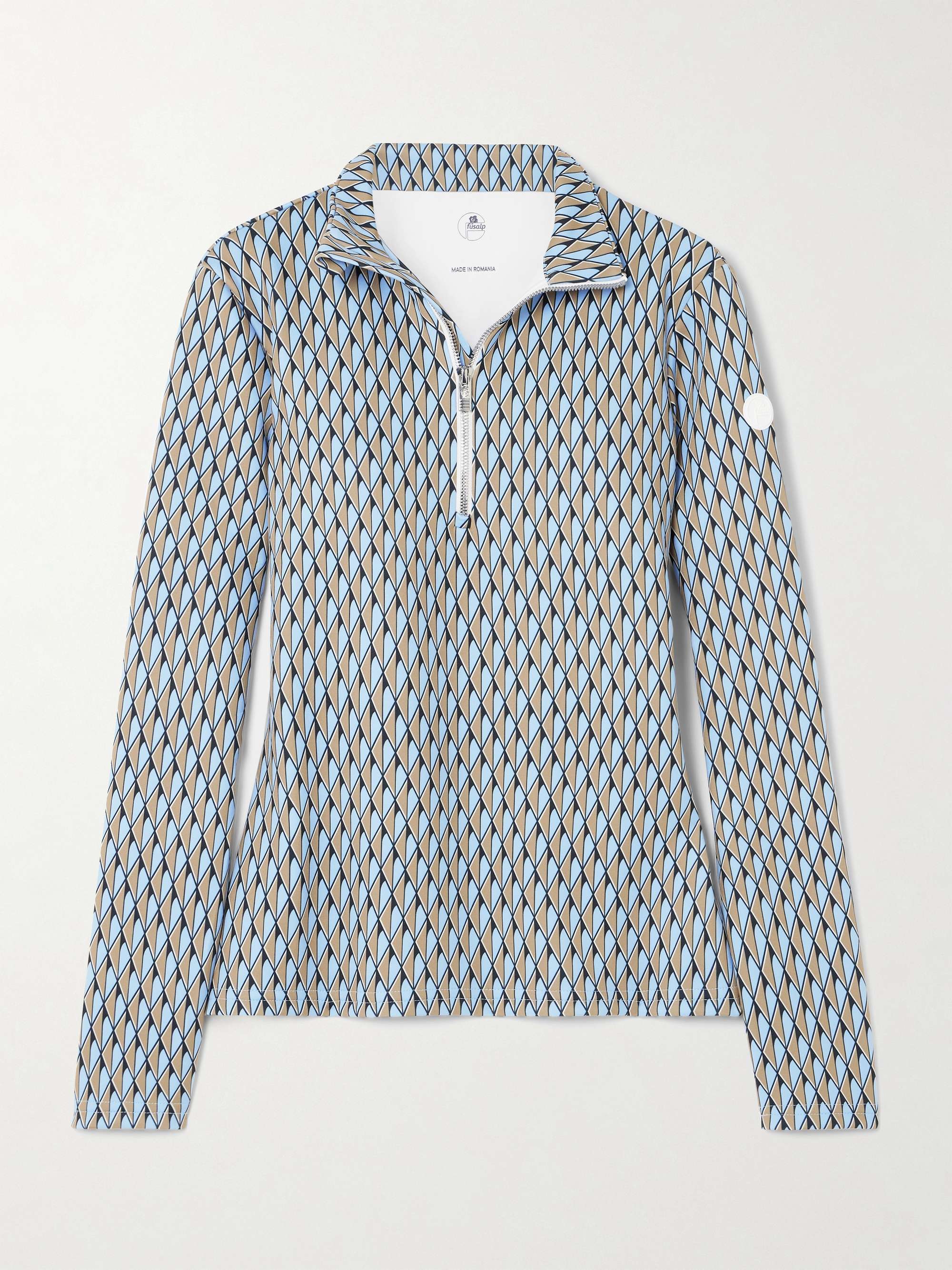 Orion printed ponte half-zip top view