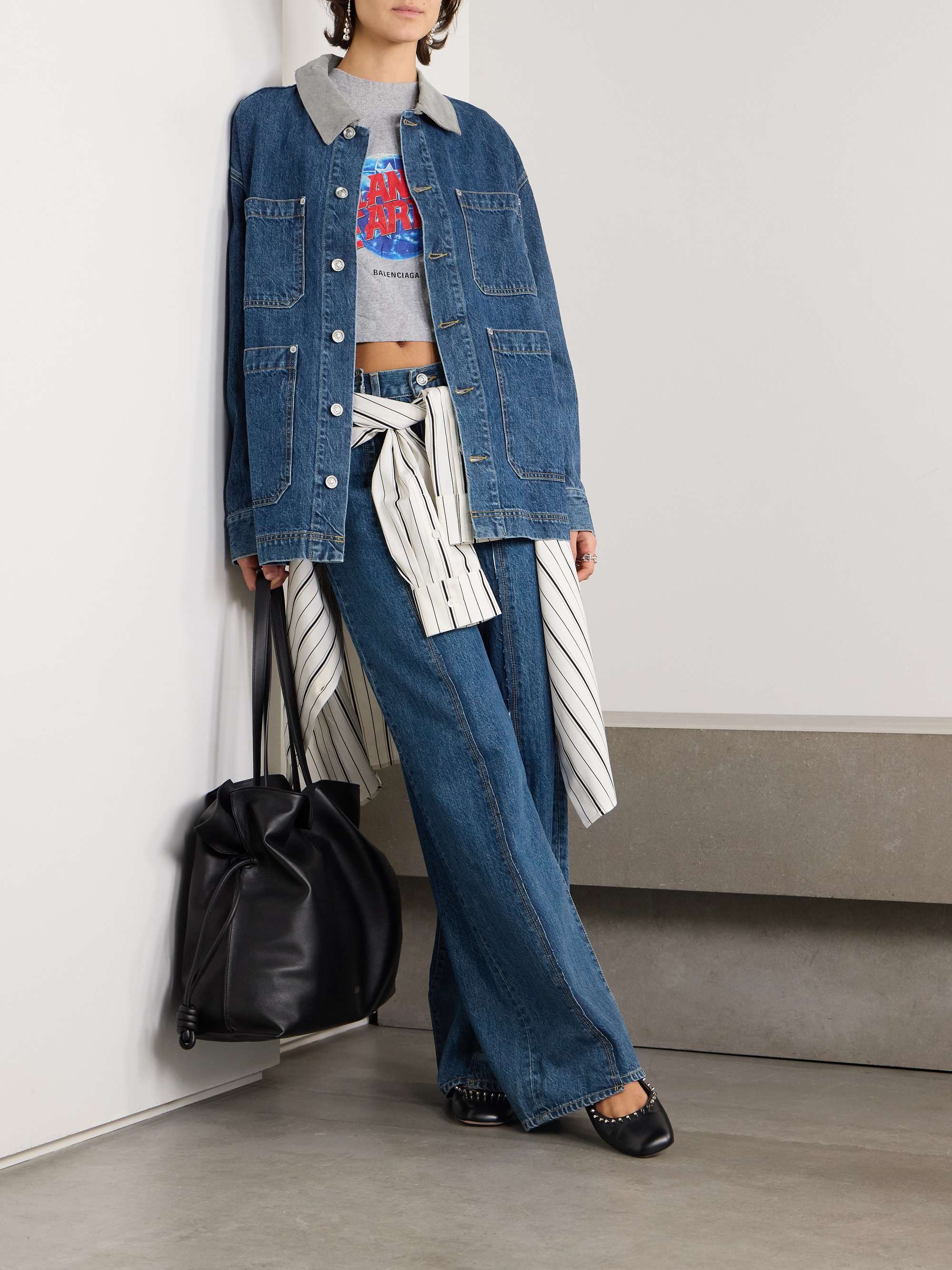 Cotton corduroy-trimmed denim jacket view