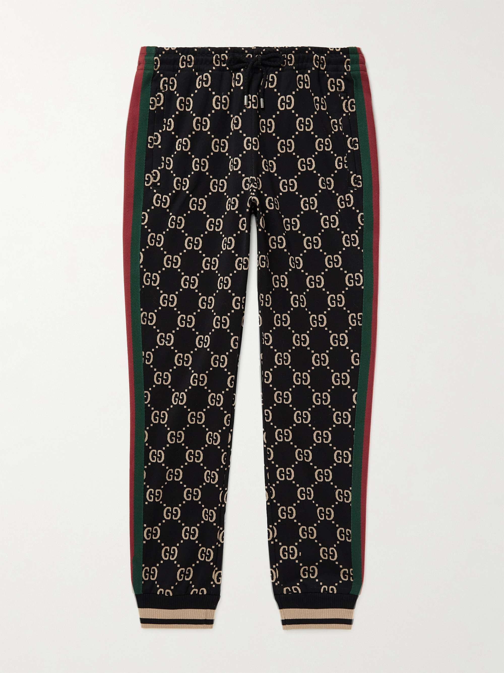 Tapered Webbing-Trimmed Monogrammed Cotton-Jersey Sweatpants view