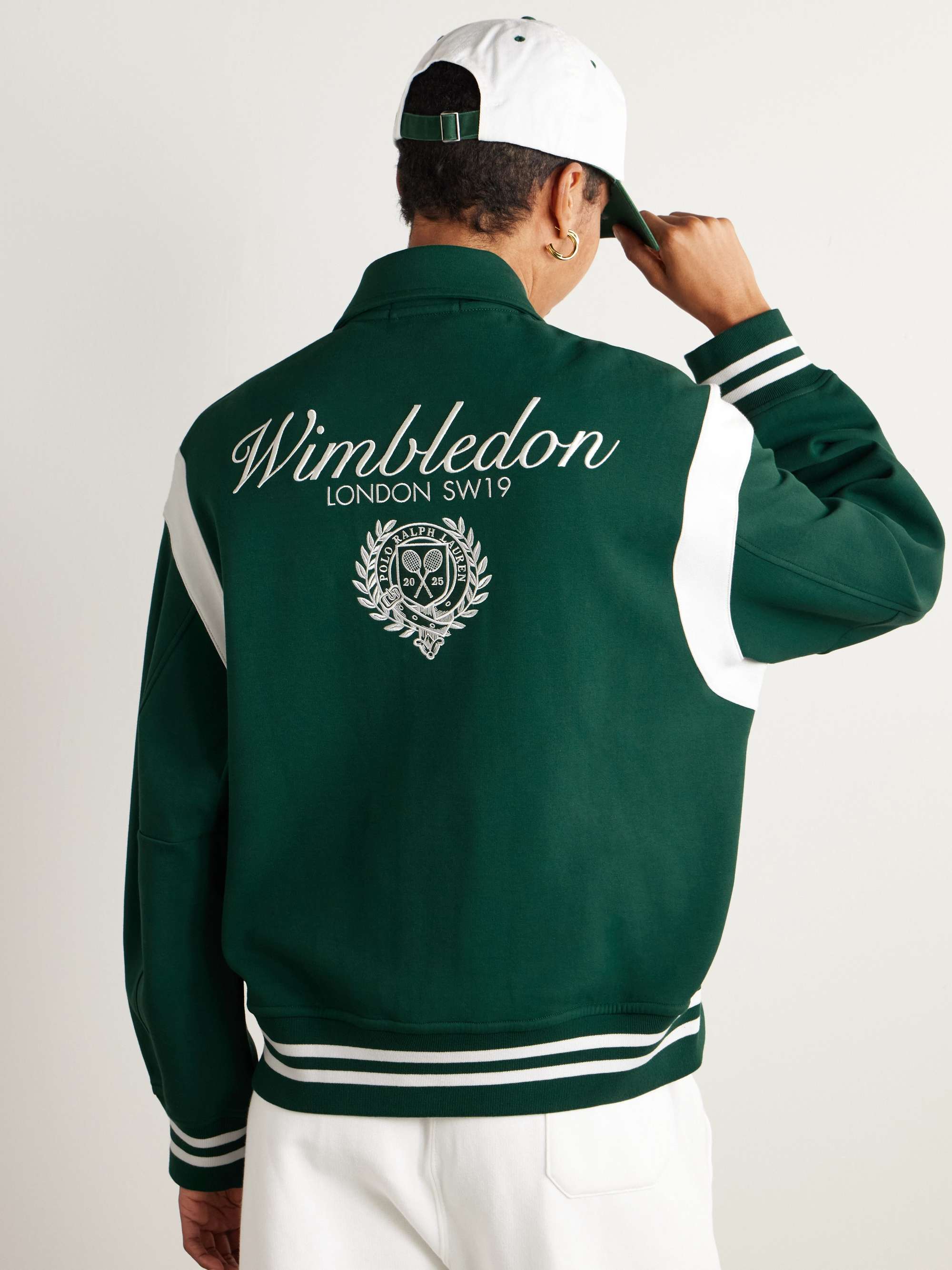 + Wimbledon striped embroidered cotton-blend jersey bomber jacket view