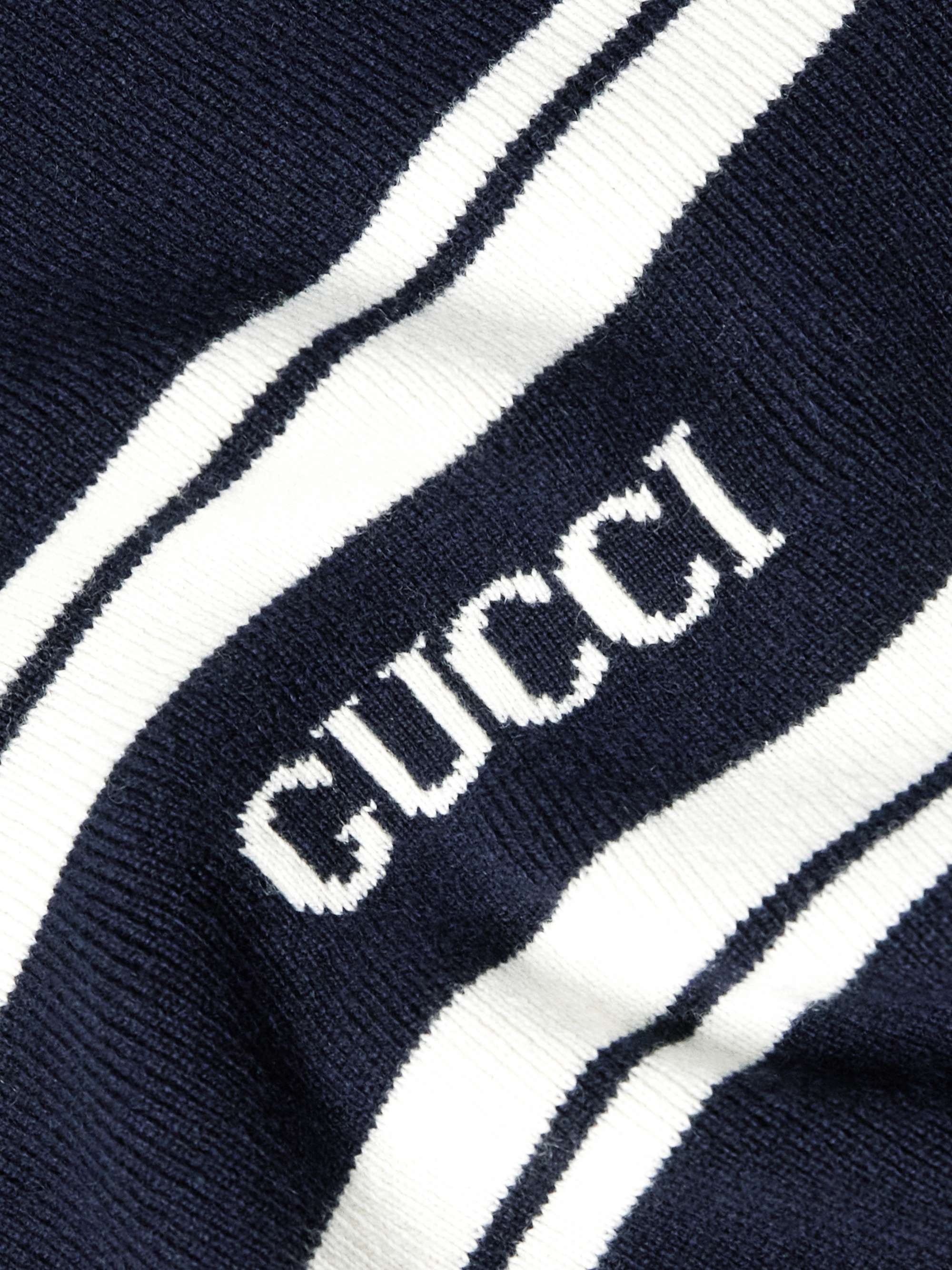 Logo-Jacquard Striped Wool and Cashmere-Blend Cardigan view