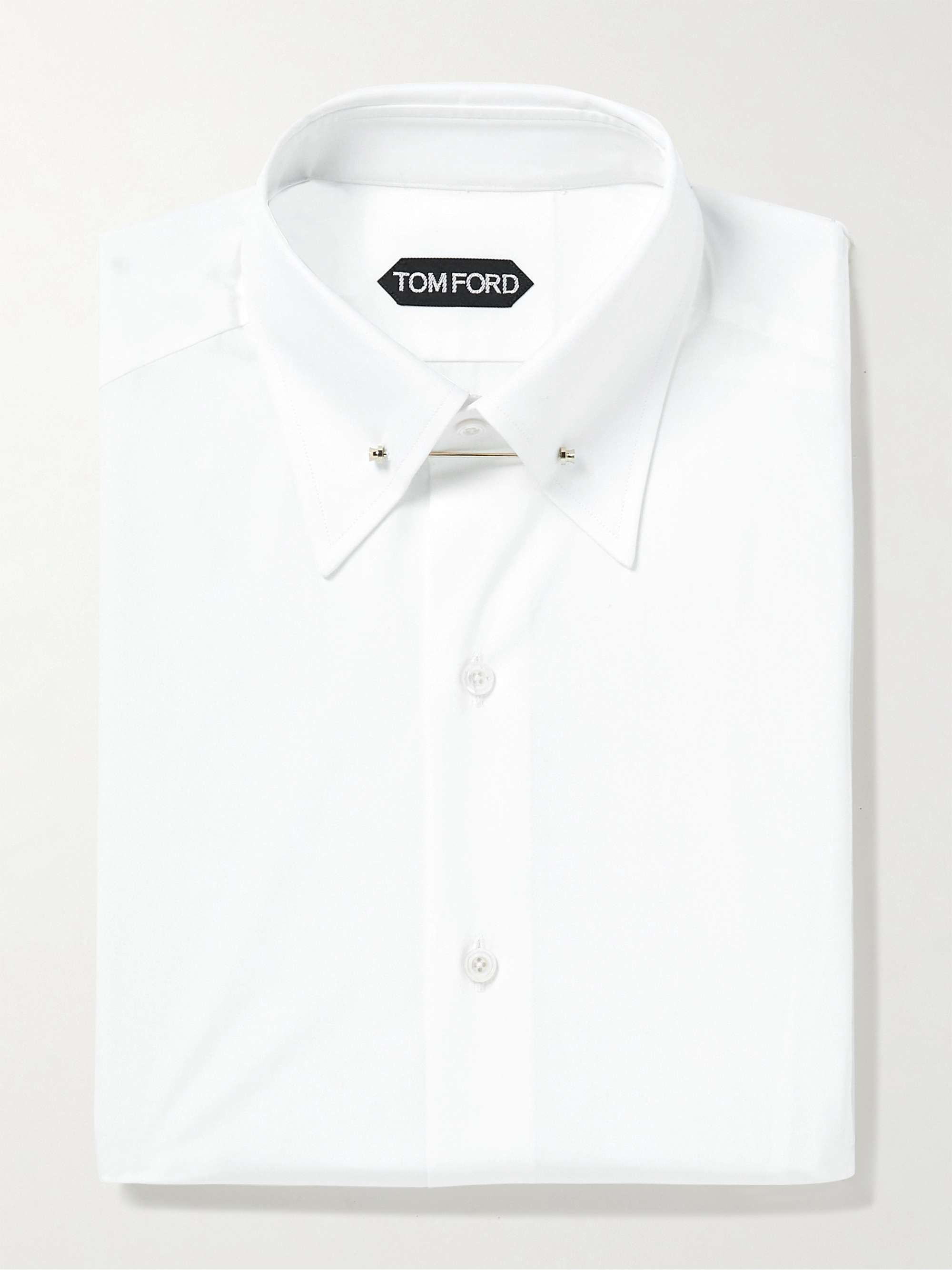 White Slim-Fit Pinned-Collar Double-Cuff Cotton-Poplin Shirt view