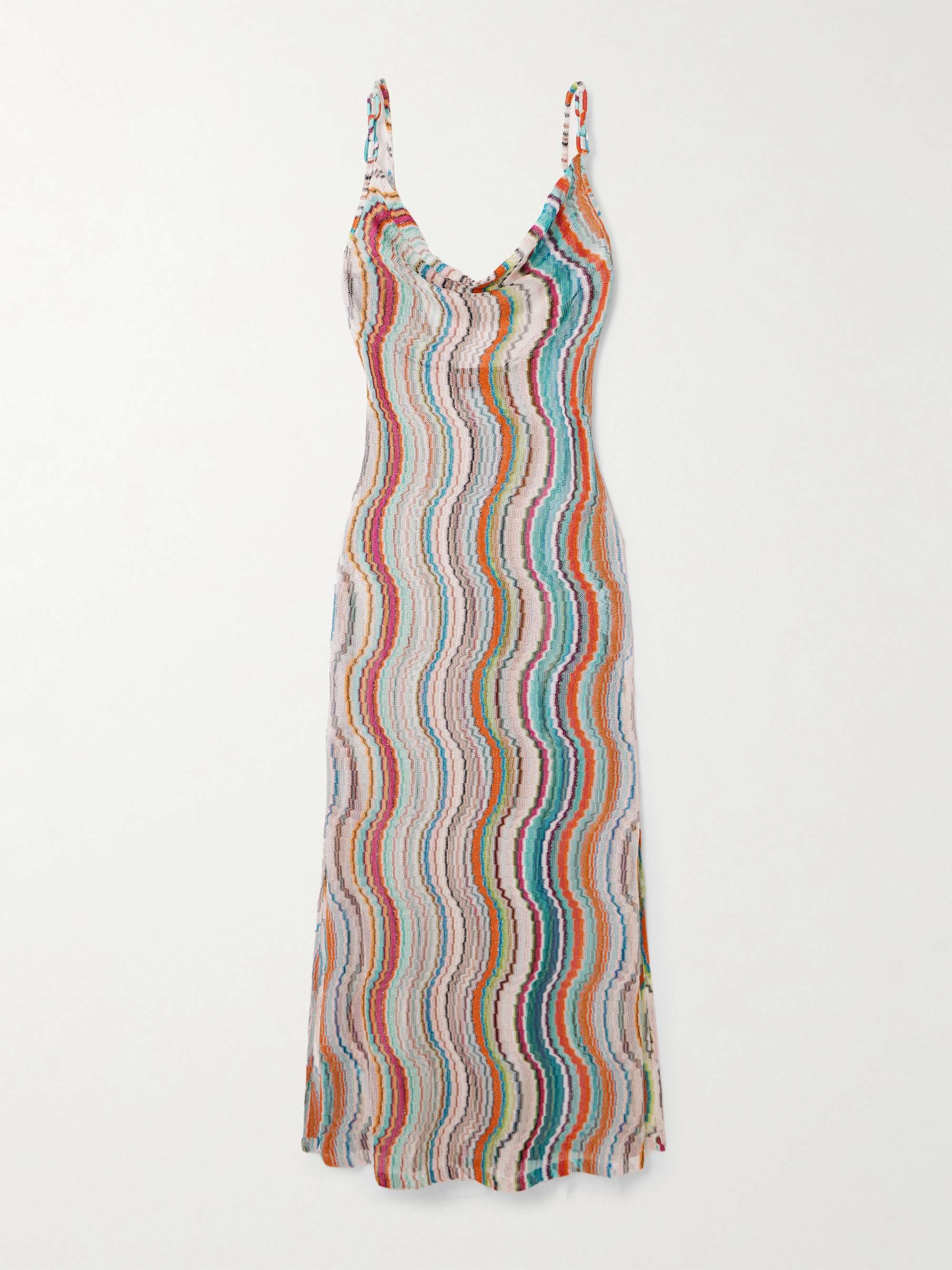 Draped metallic crochet-knit maxi dress view
