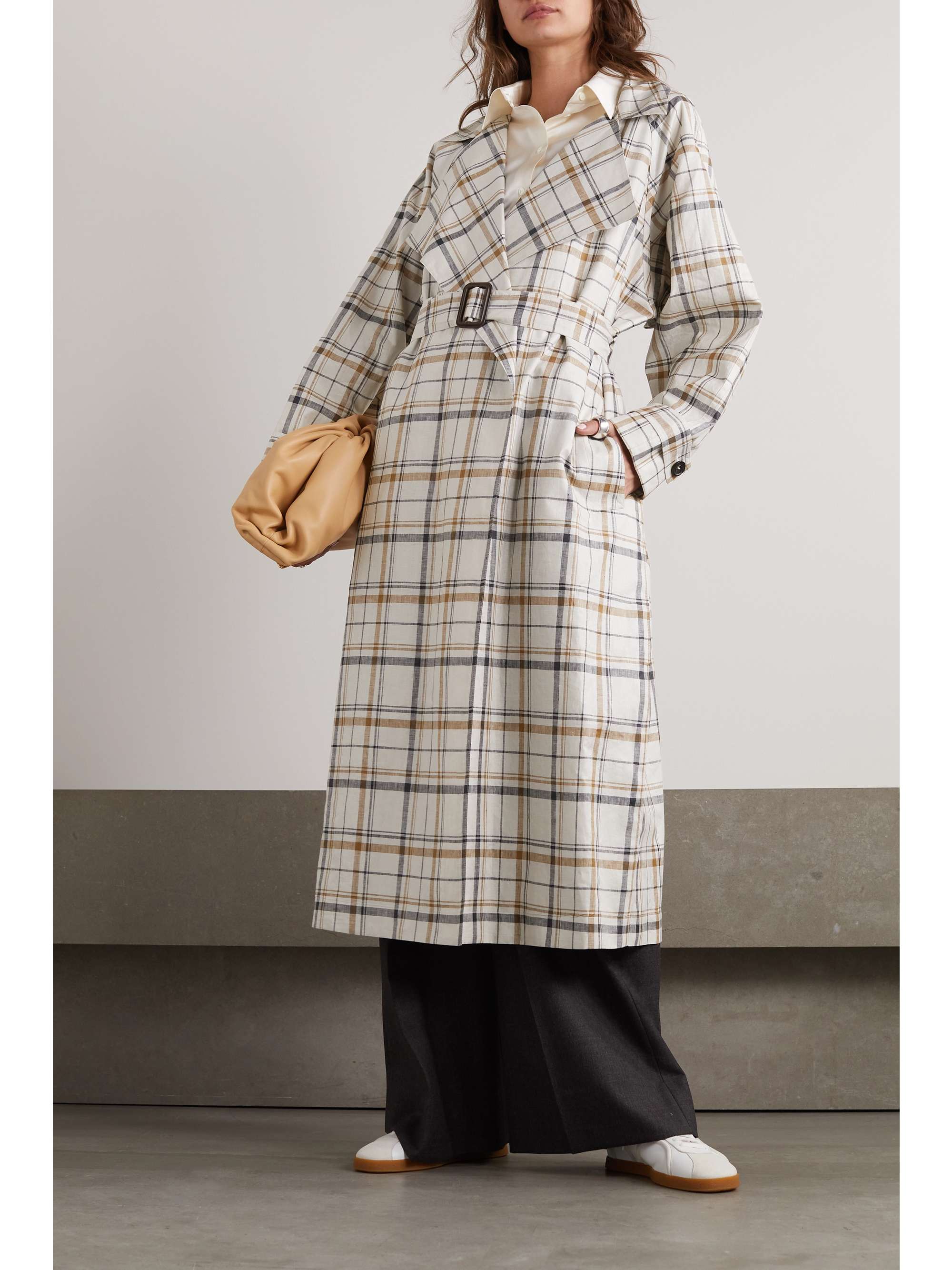 Bille checked belted linen trench coat view