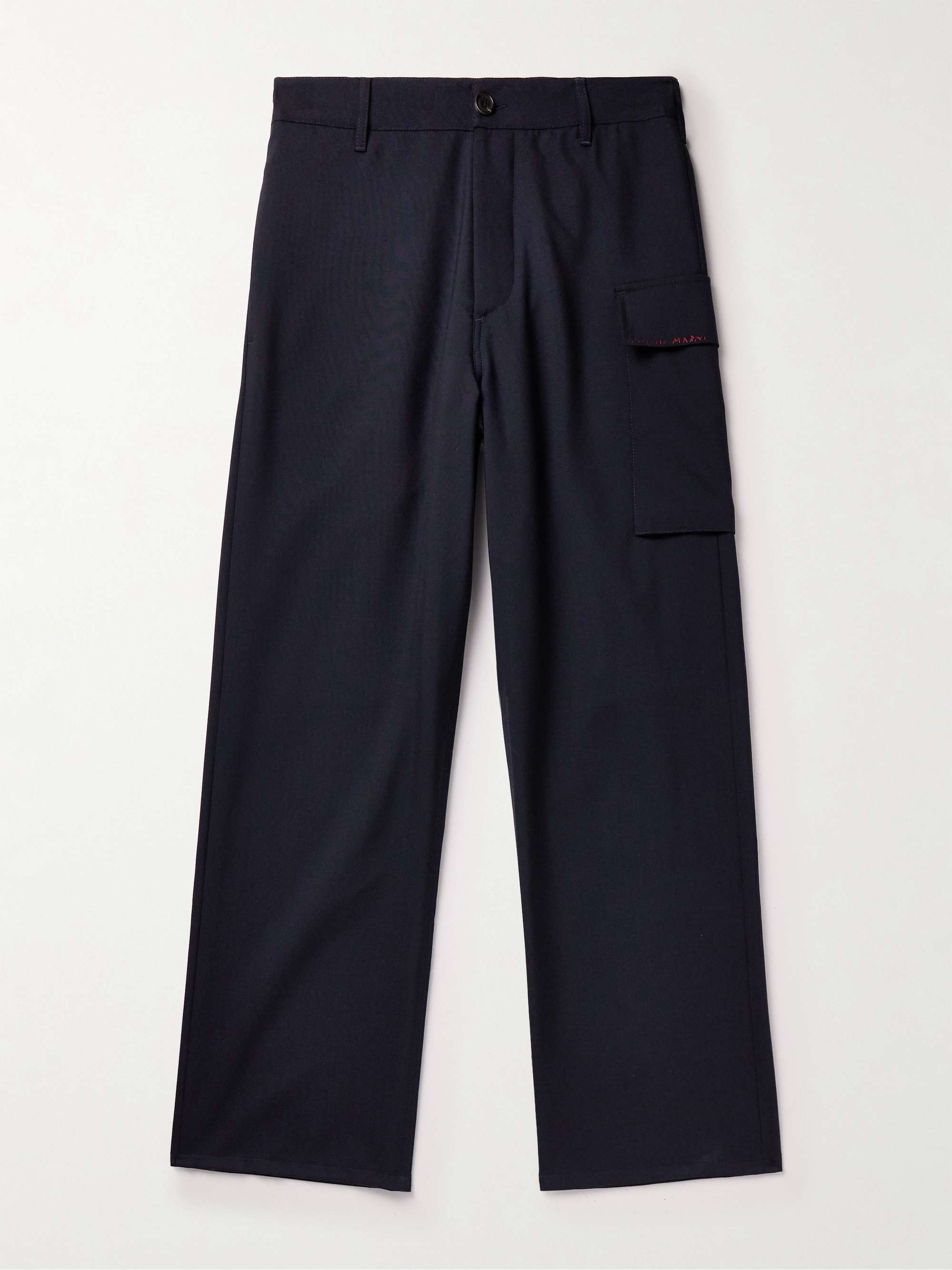 Straight-Leg Logo-Embroidered Virgin Wool Trousers view