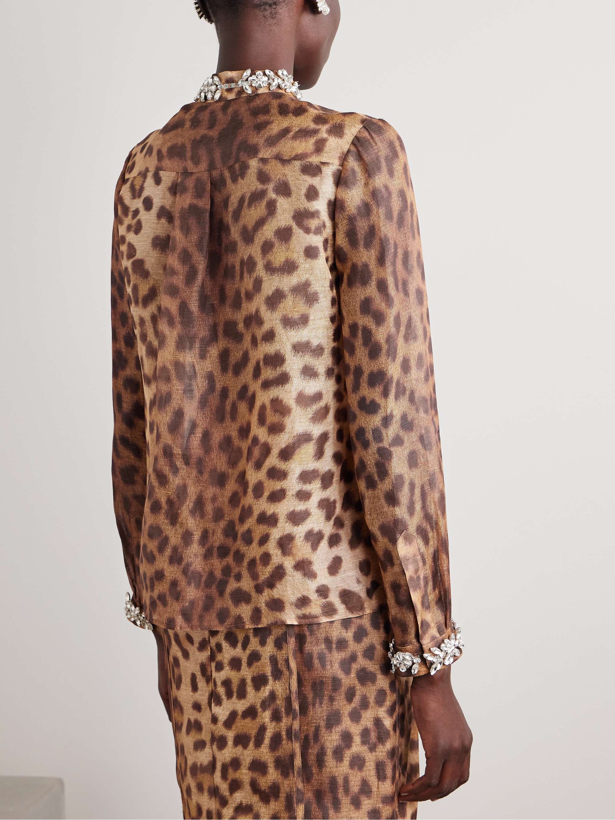 Crush leopard-print linen and silk-blend organza shirt view