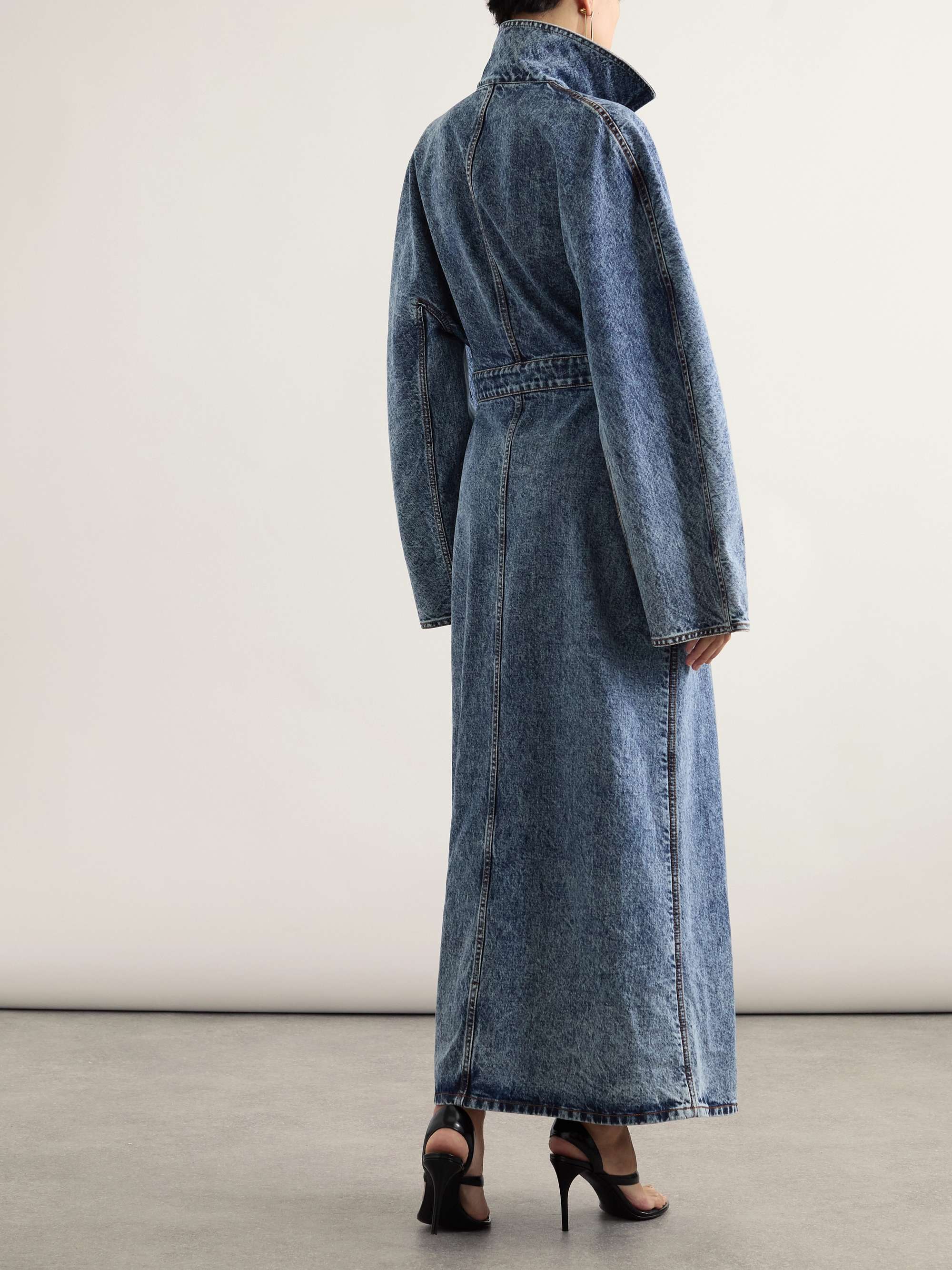 Spiral asymmetric denim coat view