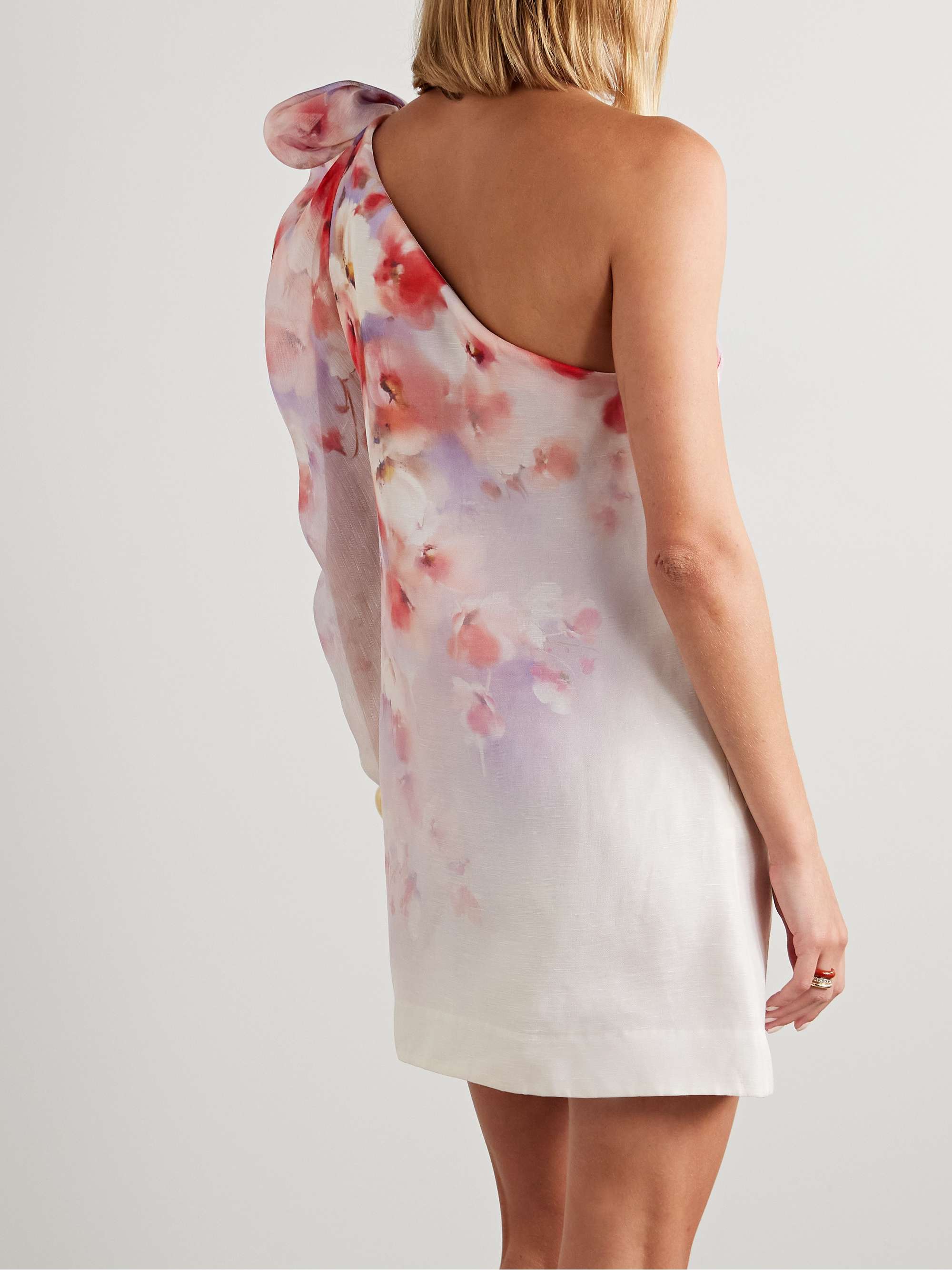 Crush one-sleeve floral-print linen and silk-blend mini dress view