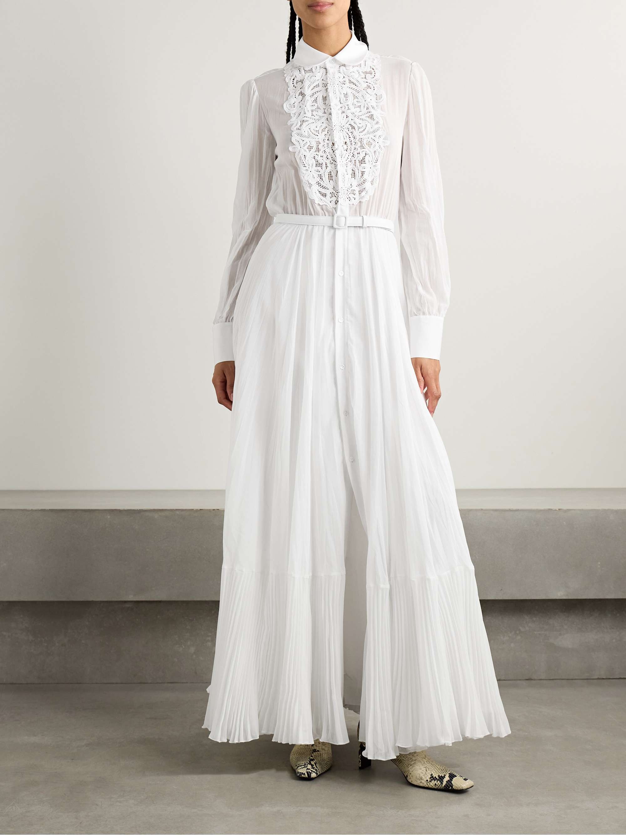 Seymour belted guipure lace-trimmed cotton-blend voile maxi dress view