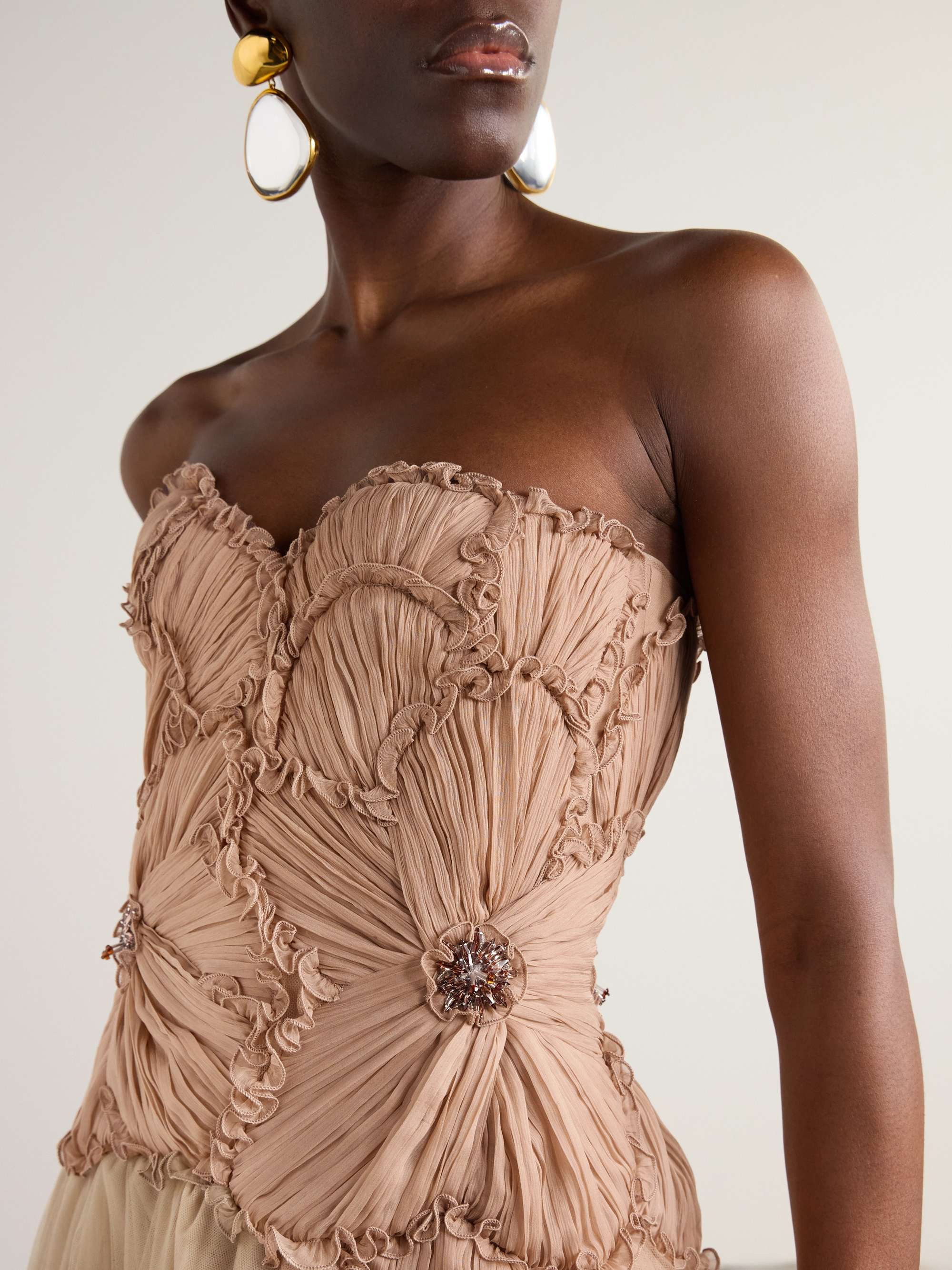 Edra embellished crinkled chiffon and tulle gown view