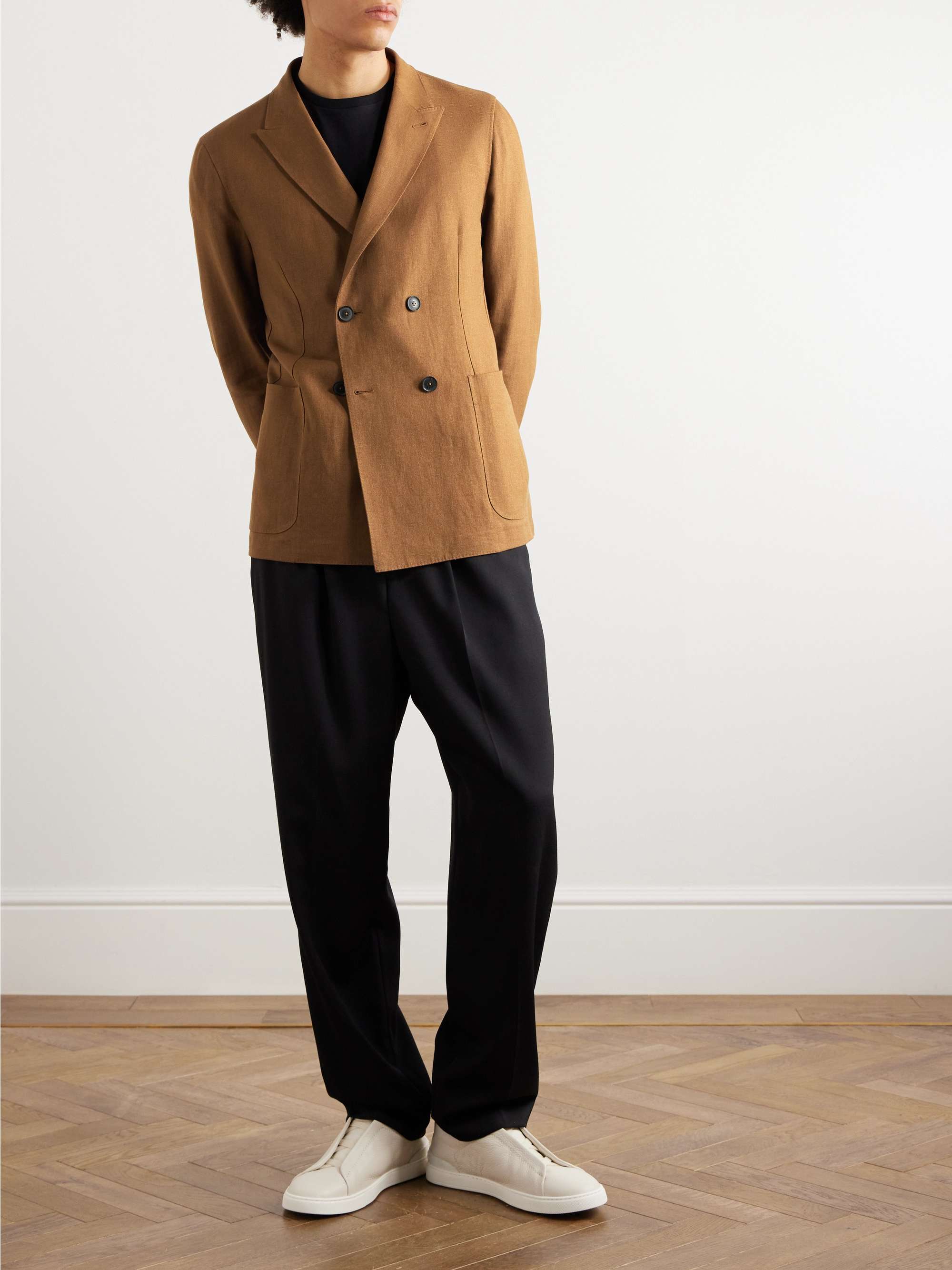 Double-Breasted Linen and Wool-Blend Suit Jacket view
