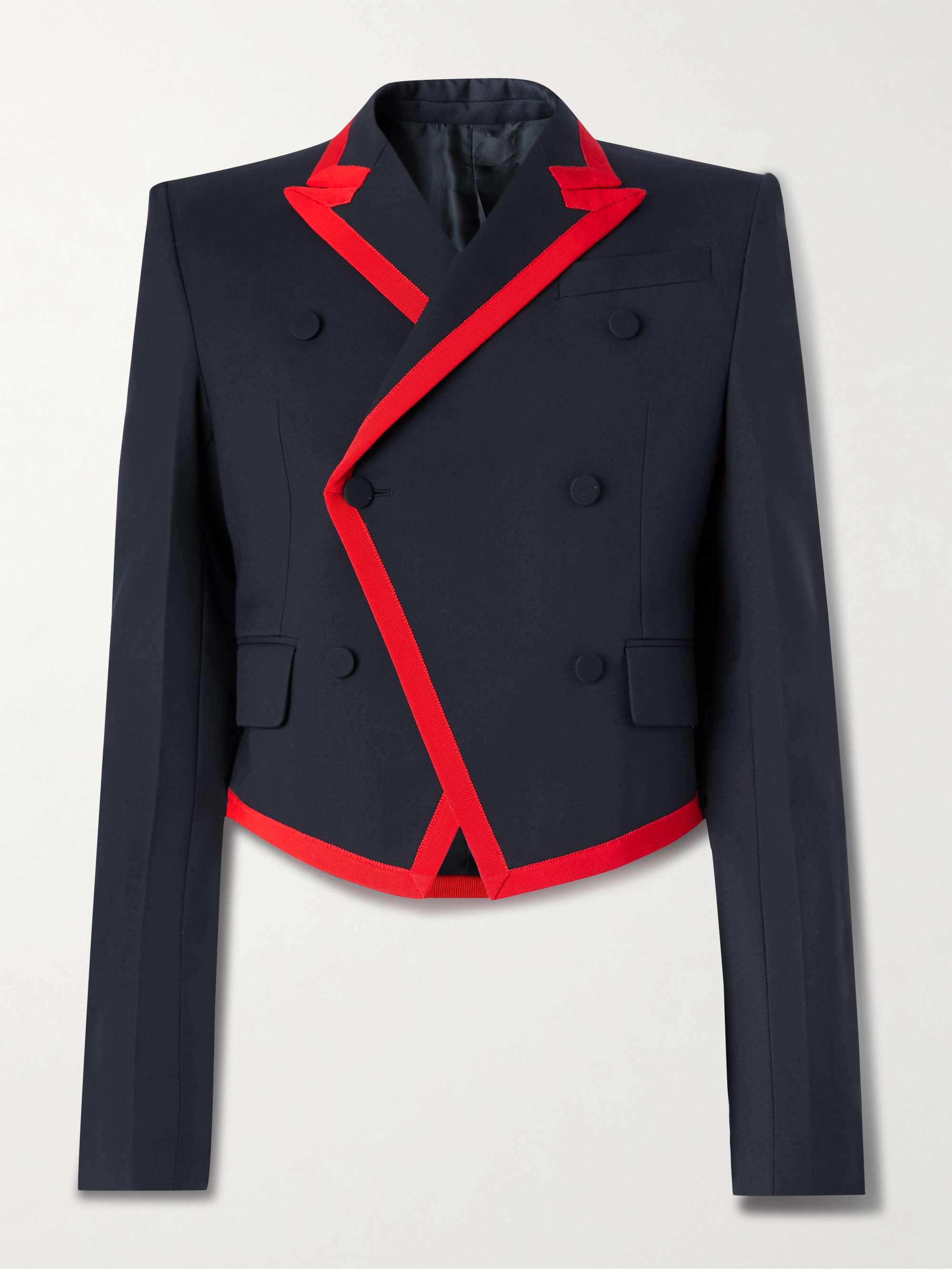 Slim-Fit Double-Breasted Grosgrain-Trimmed Wool Blazer view