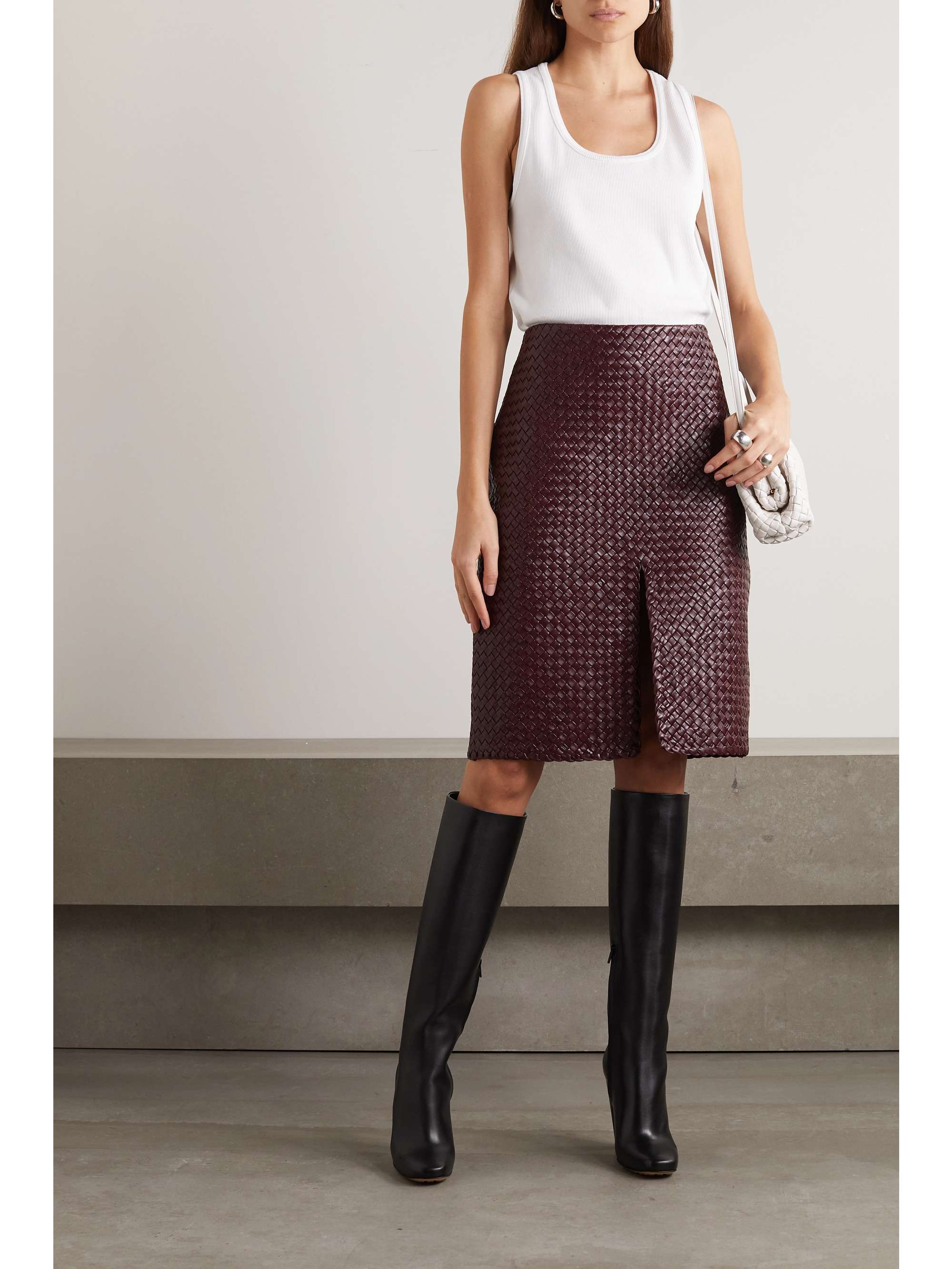 Intrecciato leather skirt view