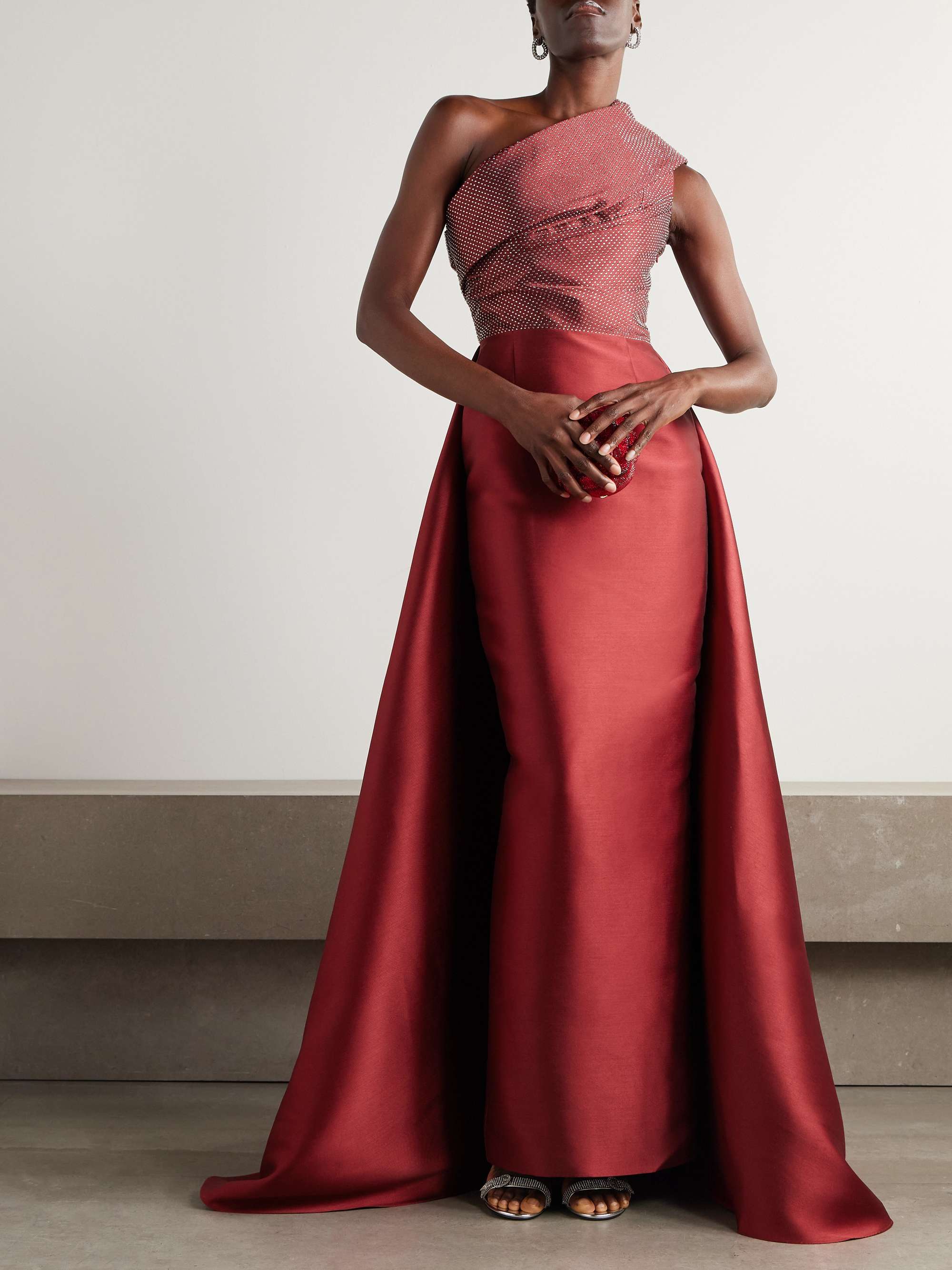 Alba one-shoulder crystal-embellished faille gown view