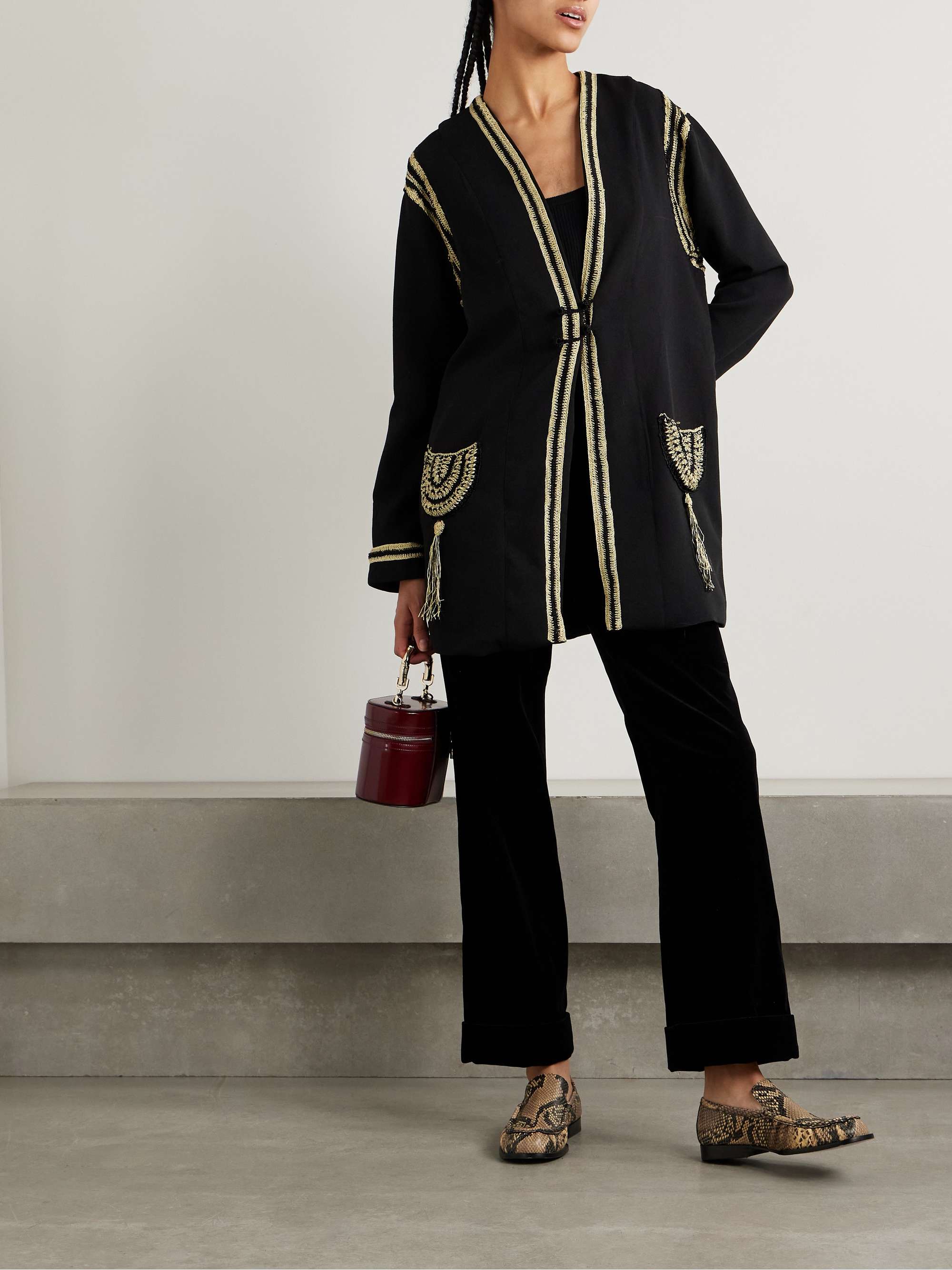 Weedy crochet-trimmed crepe jacket view