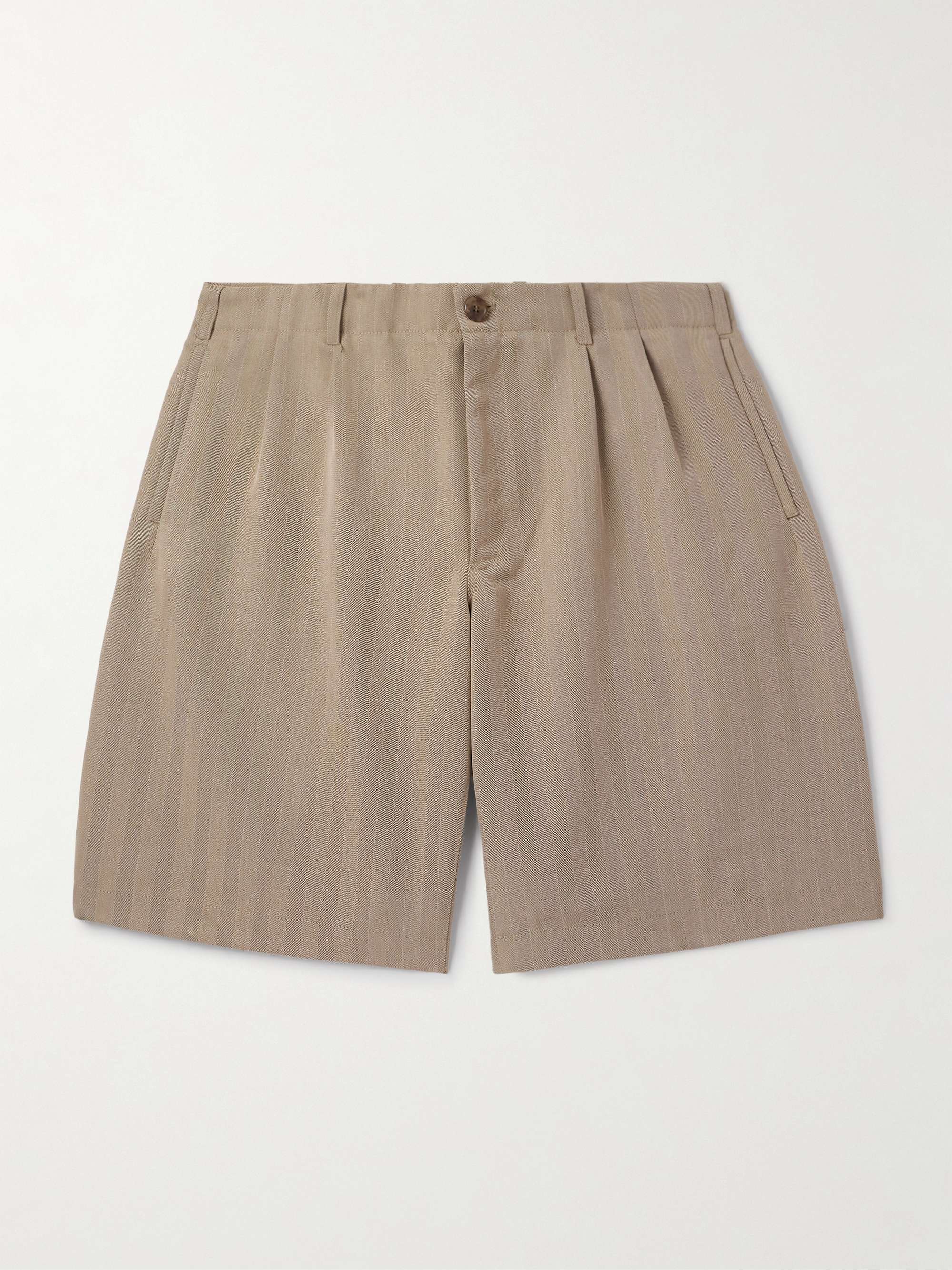 + Emporio Armani Pleated Striped Herringbone Twill Shorts view