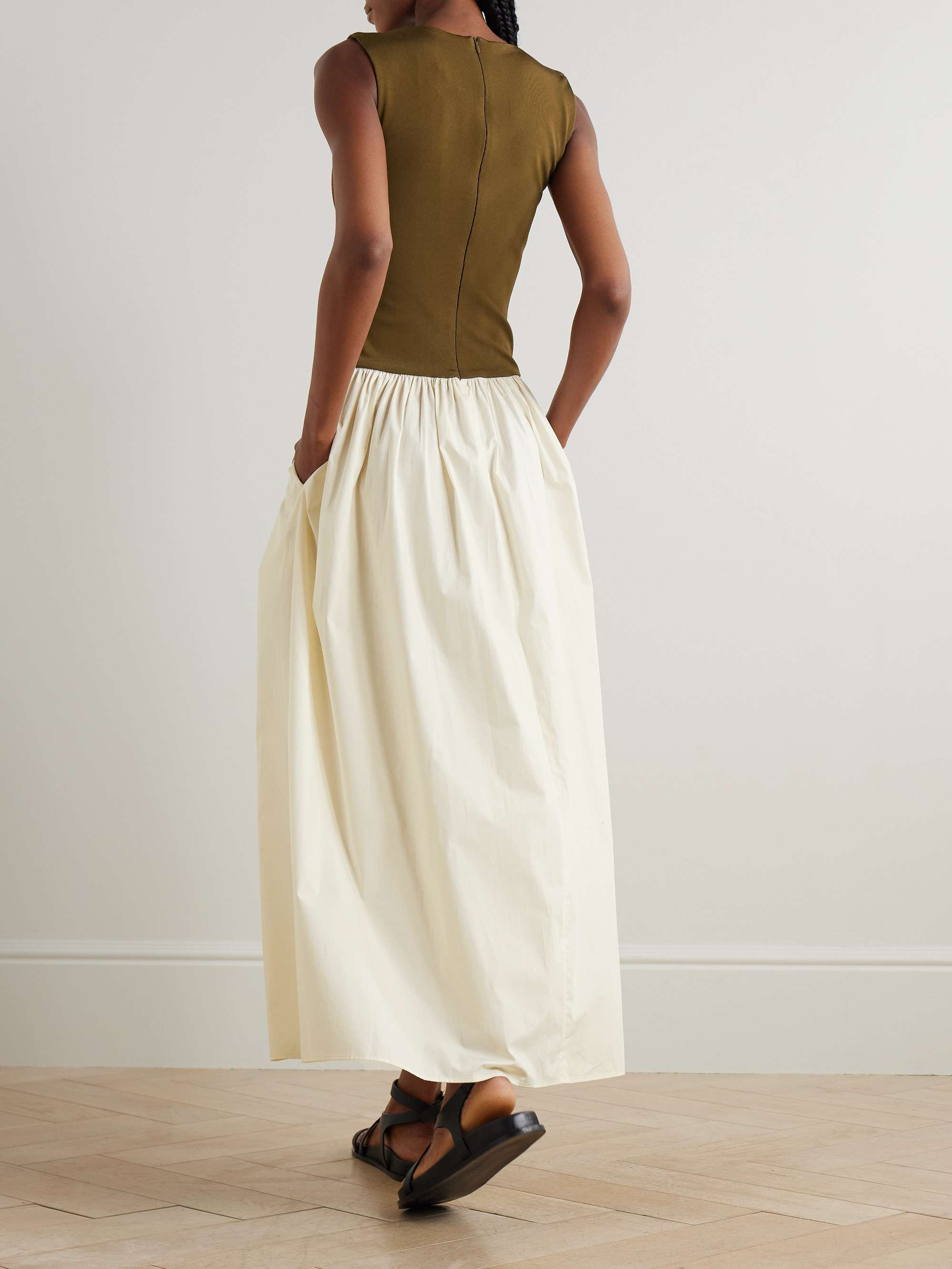 Stretch-knit and silk-crepe maxi dress view