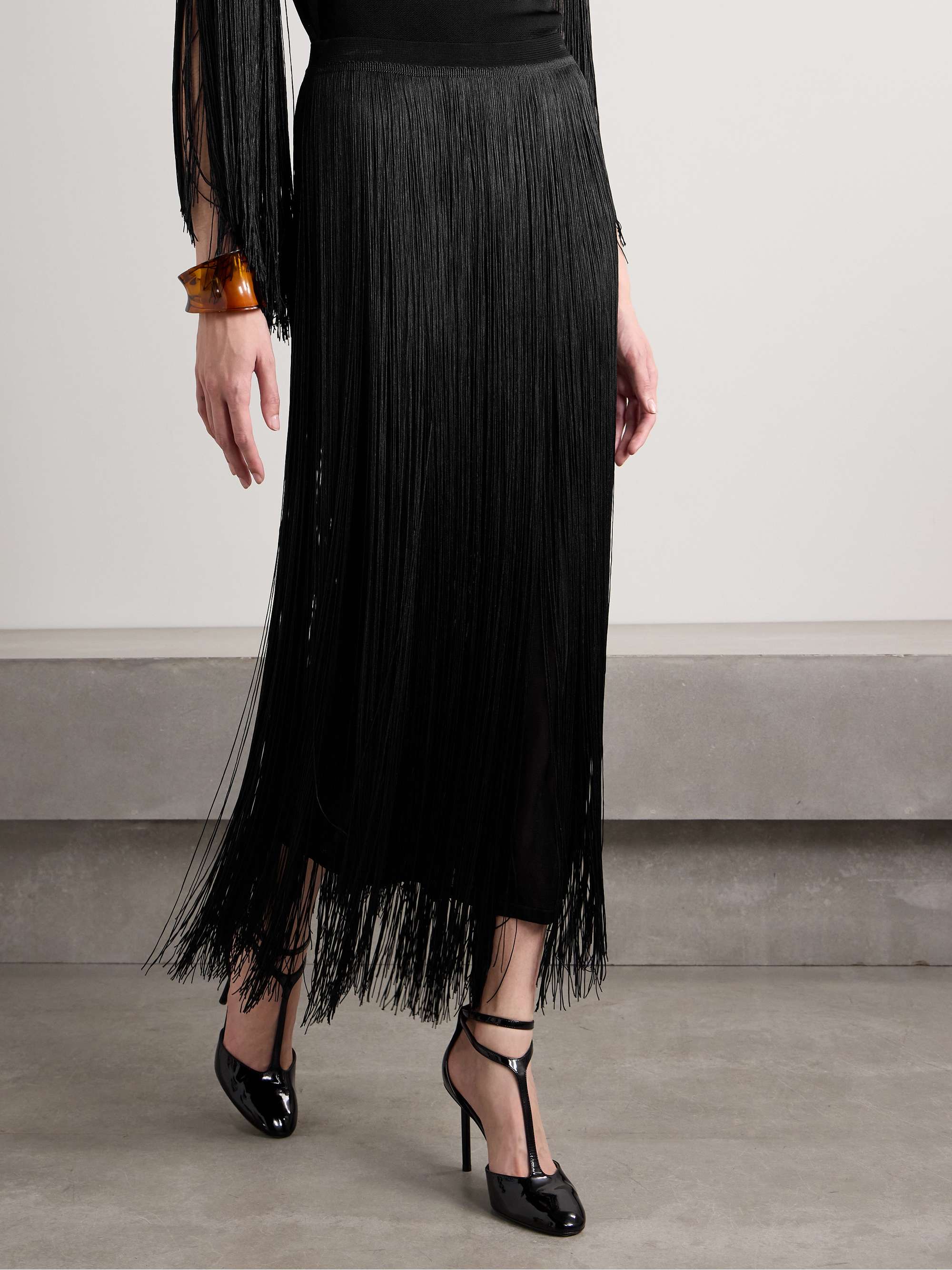 Coby fringed stretch-knit maxi skirt view