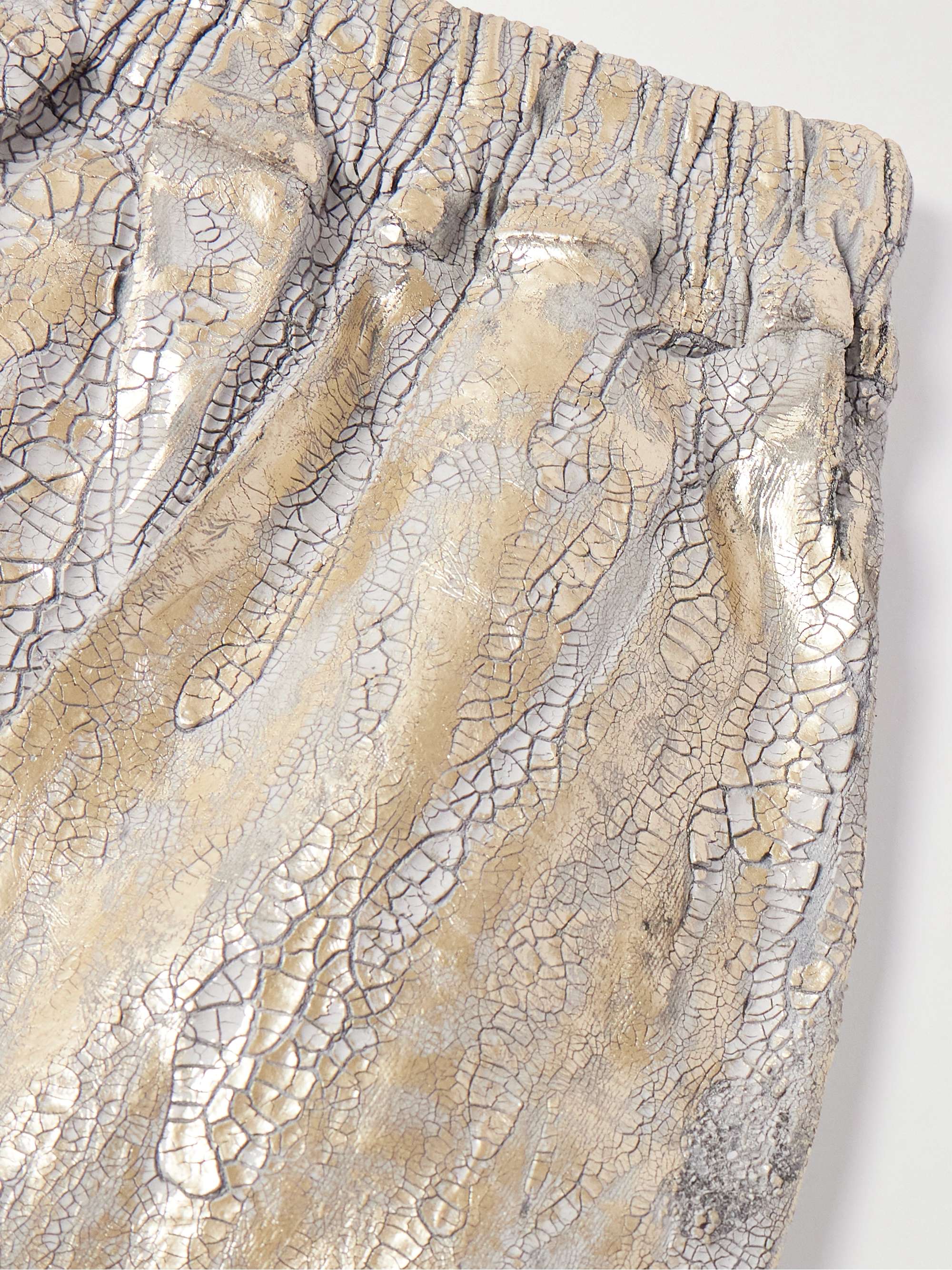Blister Straight-Leg Frayed Metallic Megacrust Stretch-Denim Drawstring Shorts view