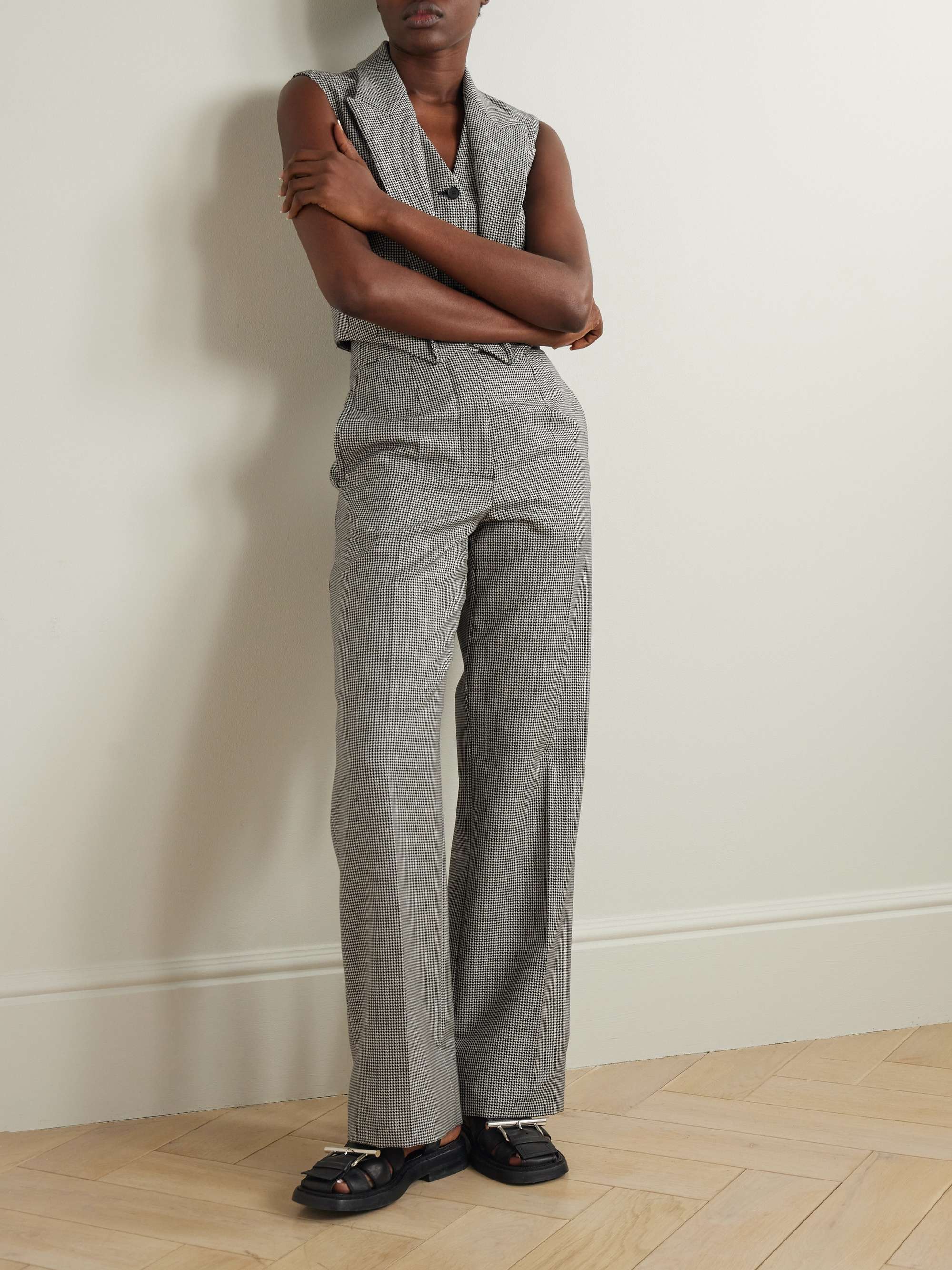 Pleated houndstooth wool and mohair-blend straight-leg pants view