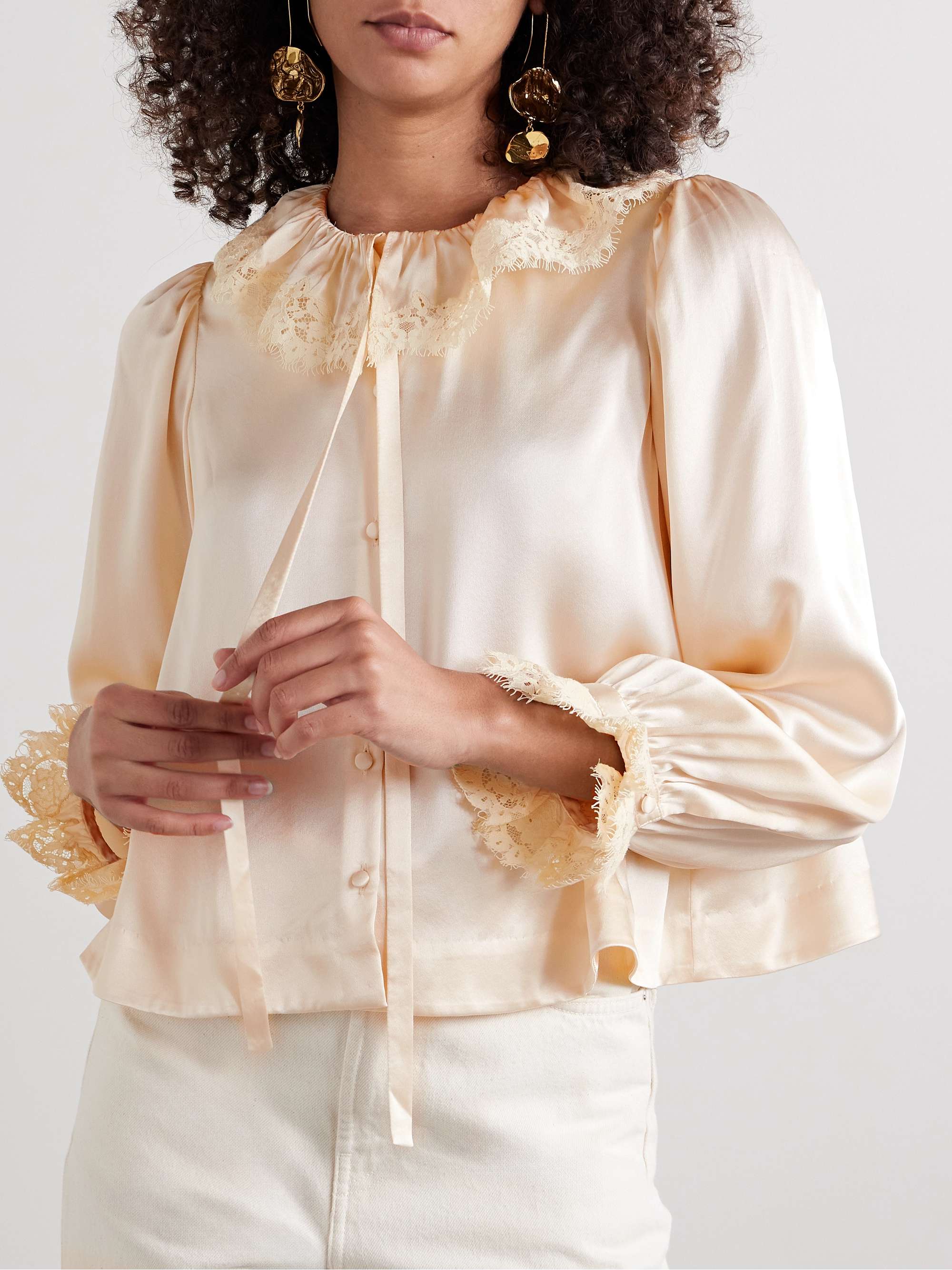 Ingrid corded lace-trimmed ruffled silk-satin blouse view