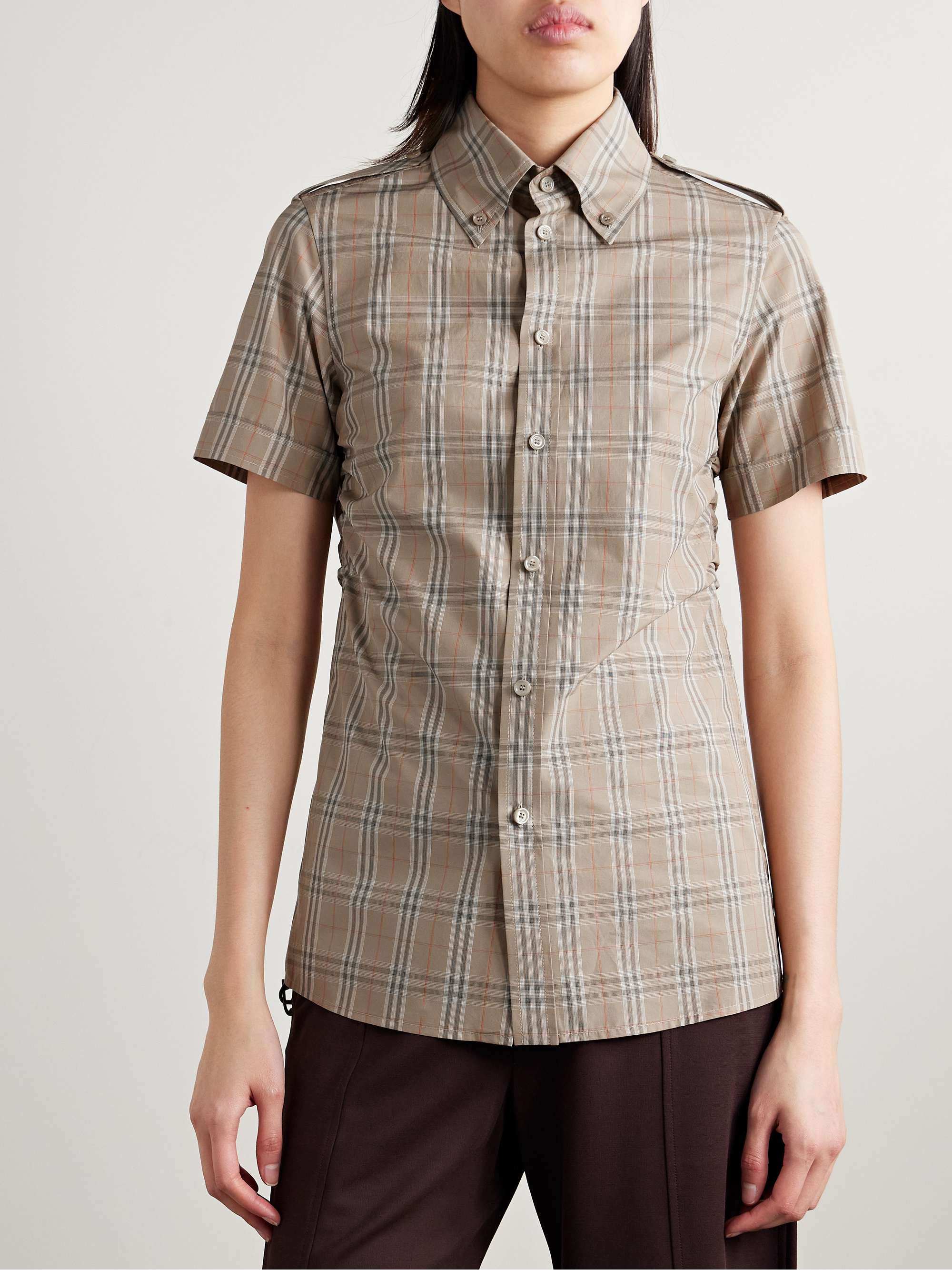 Buckled ruched checked cotton-poplin shirt view