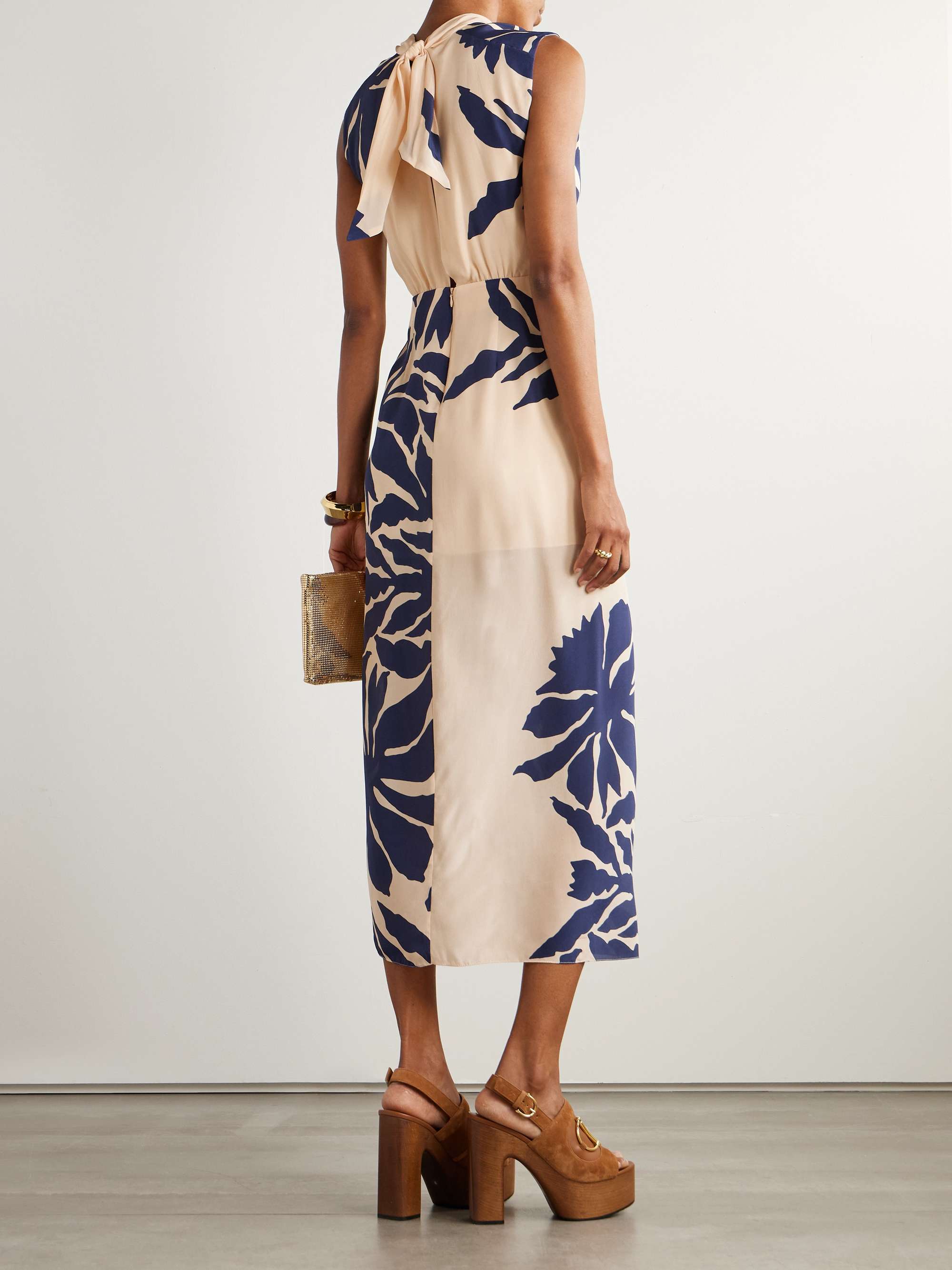 City Wonders tie-front cutout draped printed silk crepe de chine midi dress view