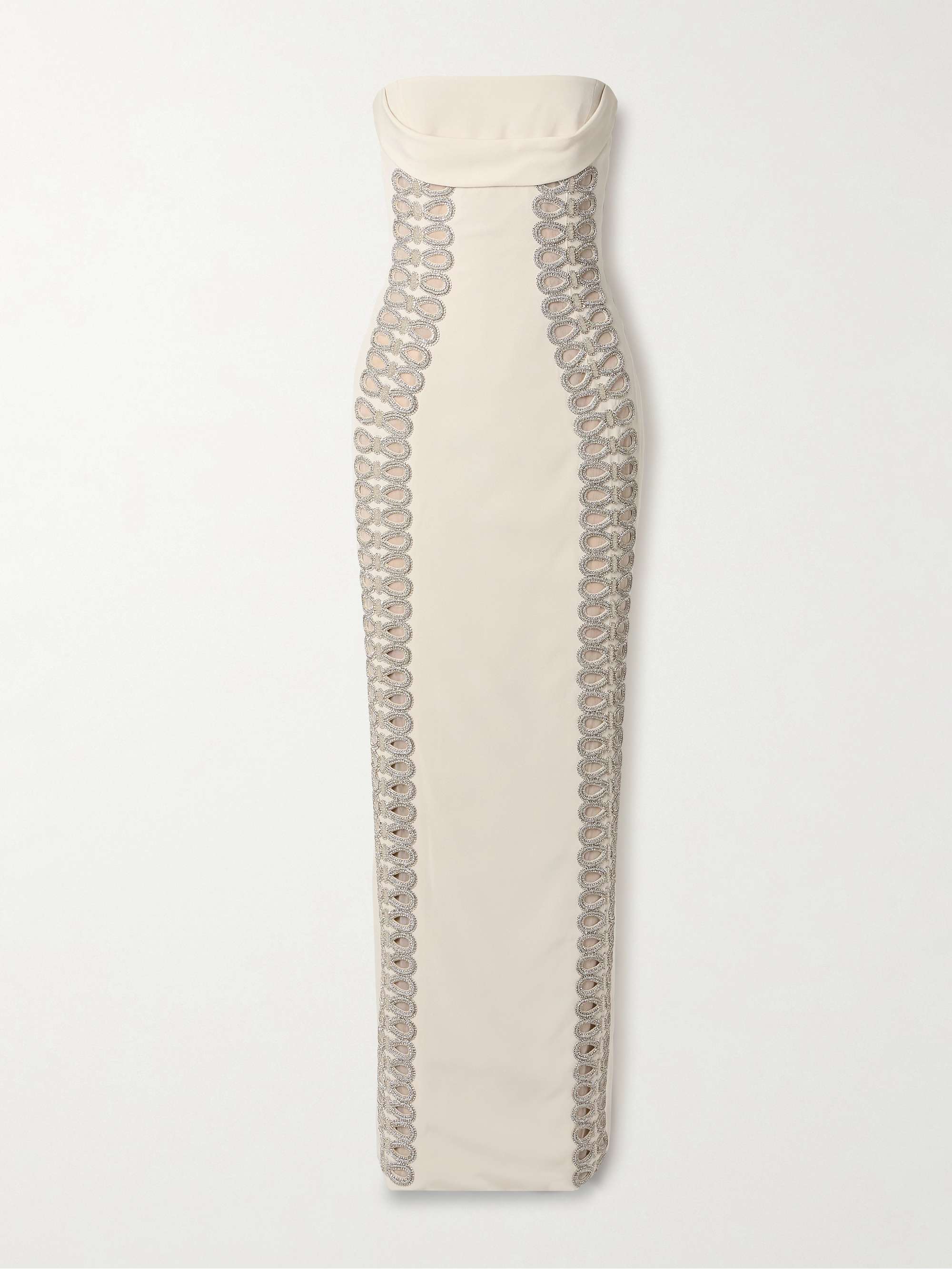 Strapless draped crystal-embellished faille gown view