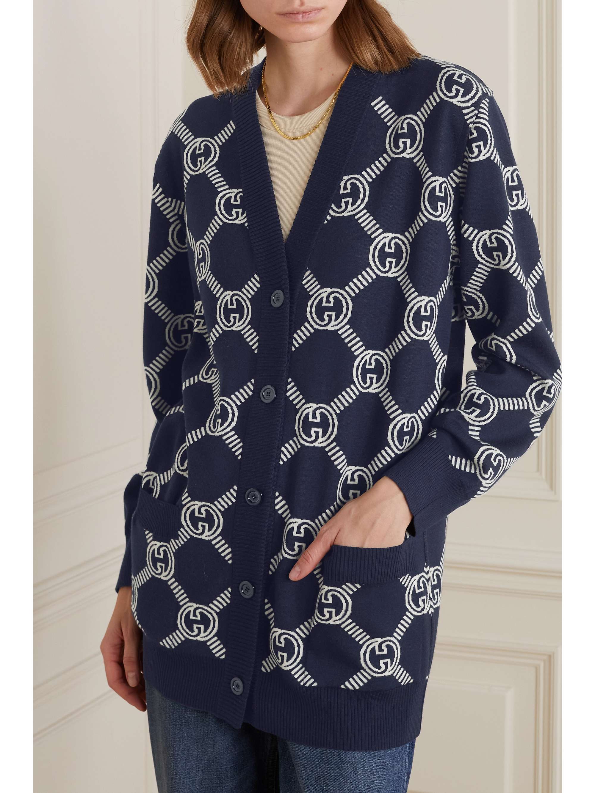 Reversible jacquard-knit wool-blend cardigan view
