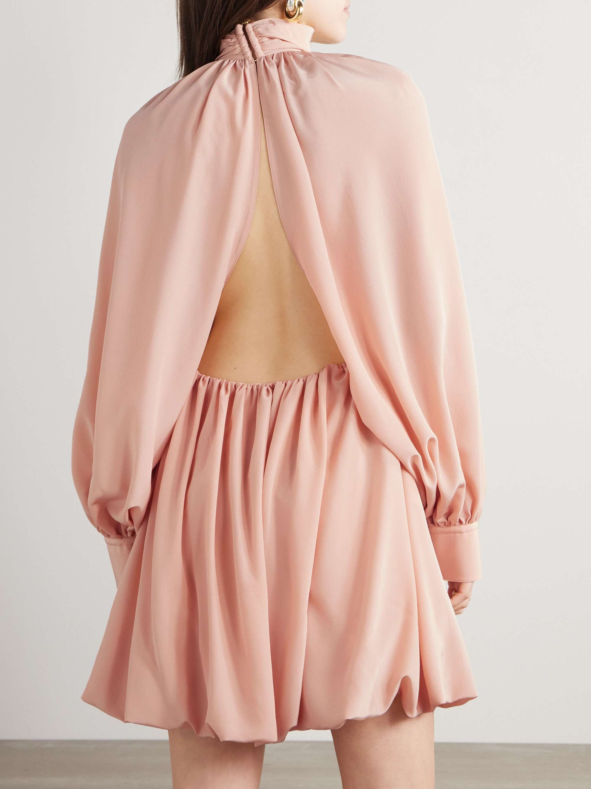 Open-back gathered silk crepe de chine mini dress view