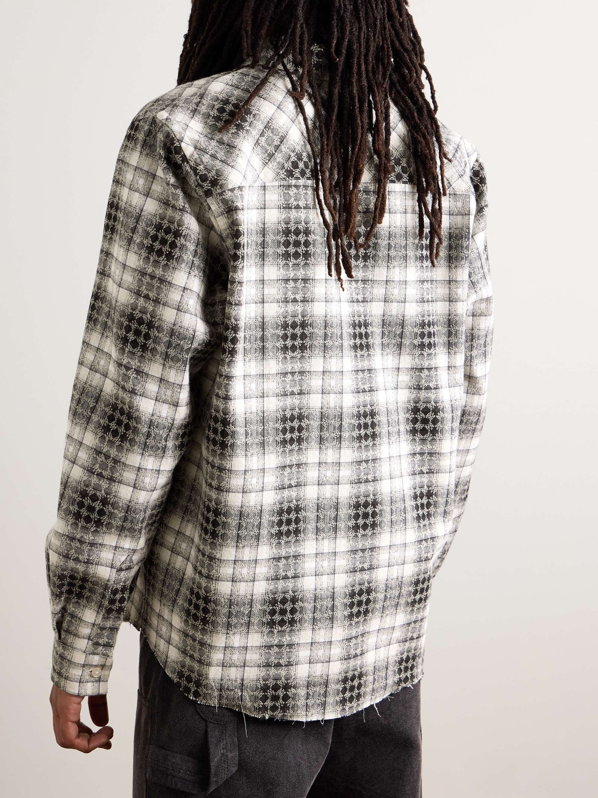 Distressed Logo-Jacquard Checked Cotton-Flannel Shirt view