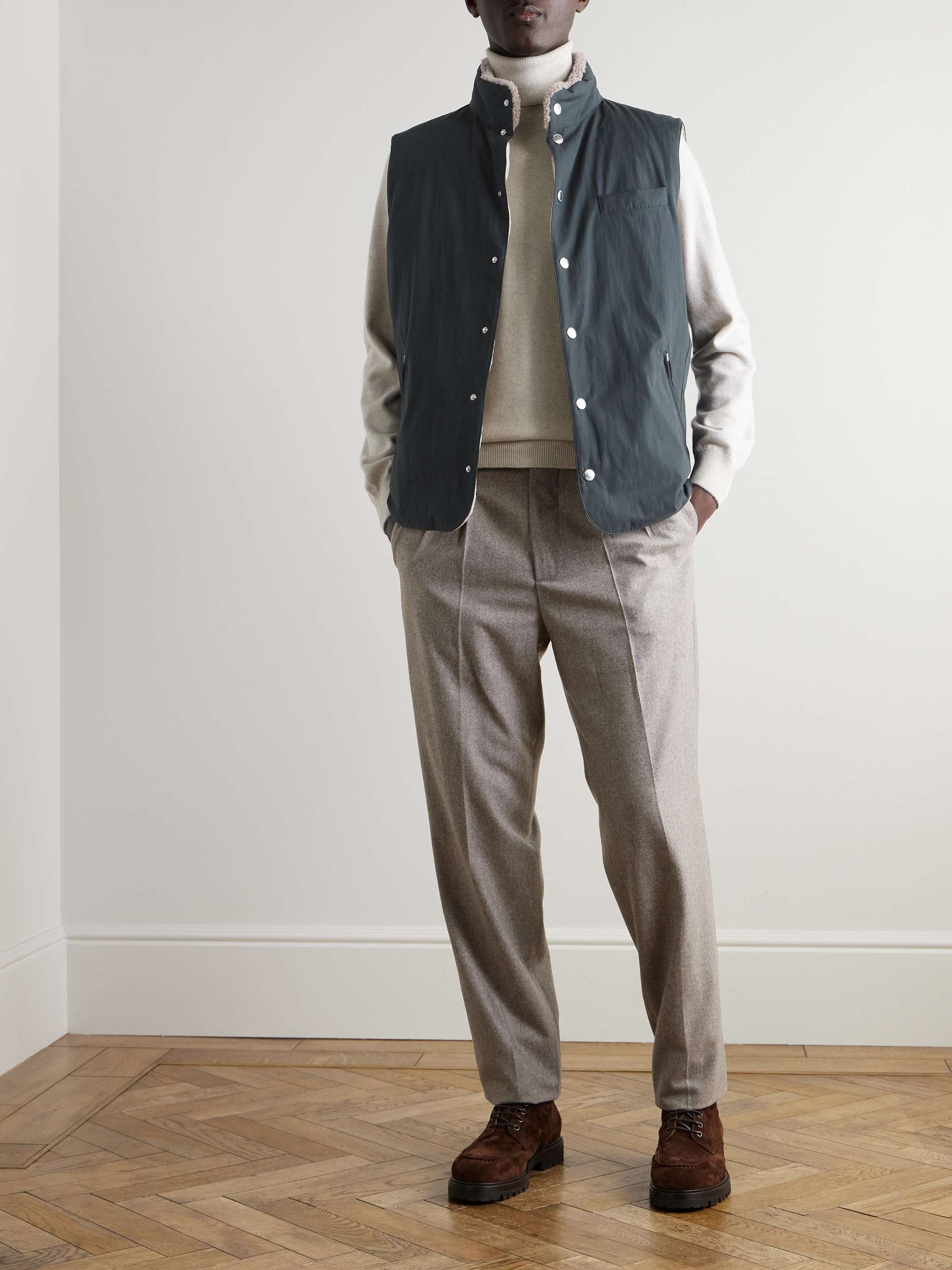 Shearling-Trimmed Padded Cotton-Blend Twill Down Gilet view