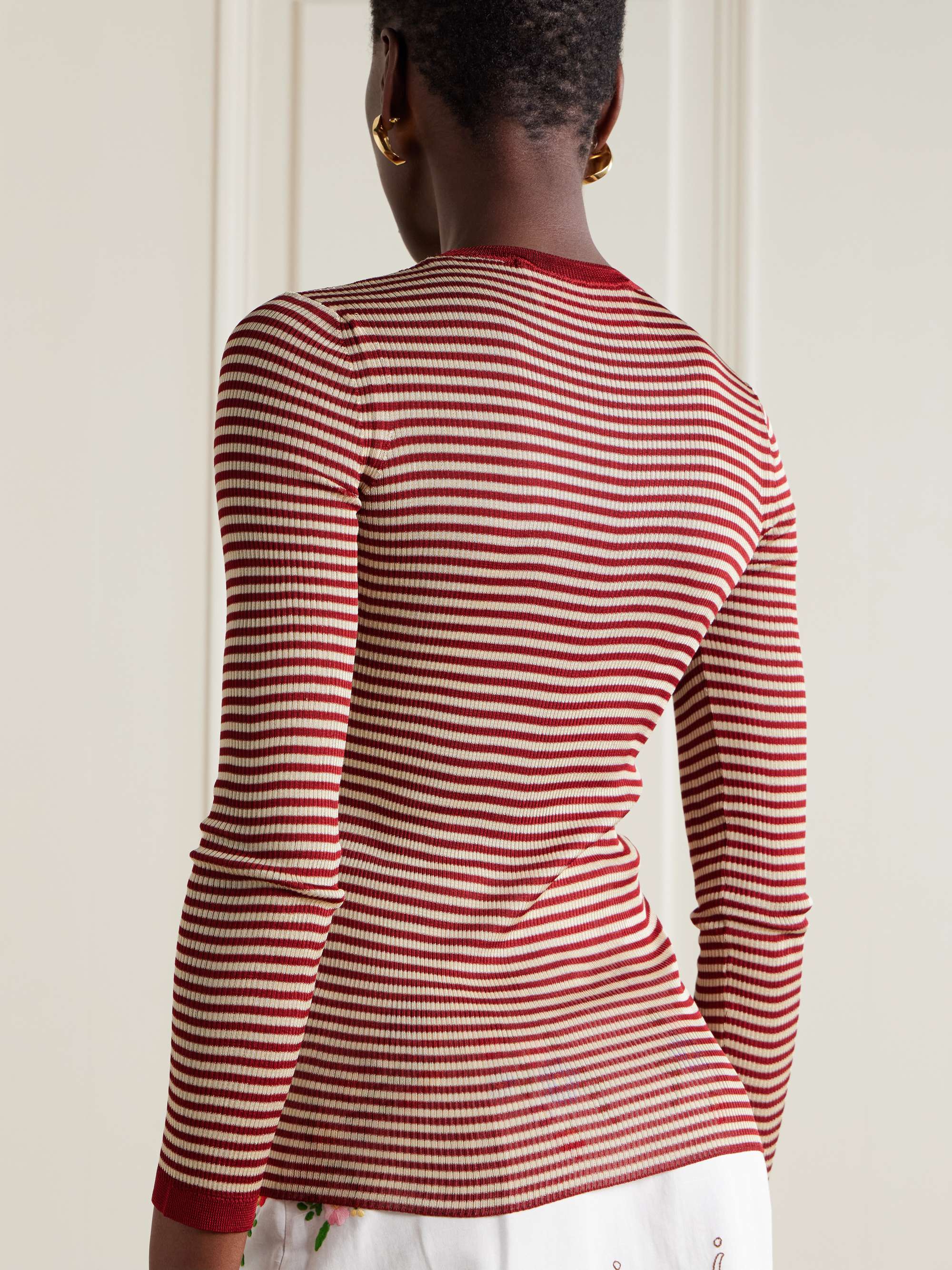 Ribbed striped silk sweater view