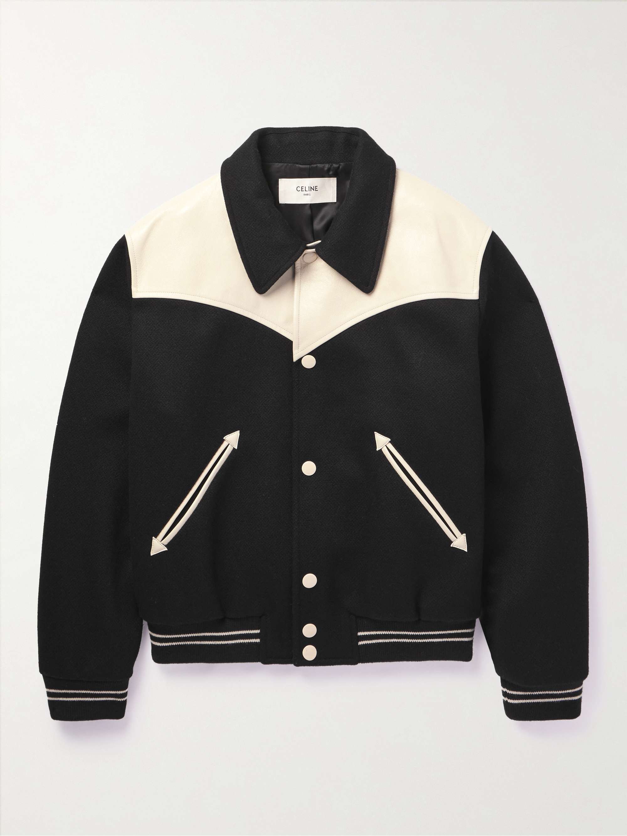 Jack Teddy Leather-Trimmed Wool-Blend Varsity Jacket view