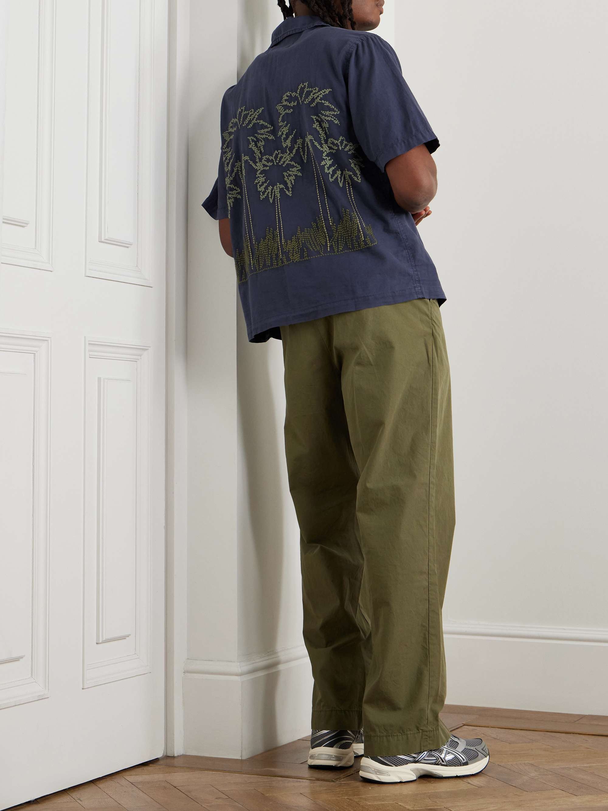 Embroidered Cotton and Silk-Blend Twill Shirt view