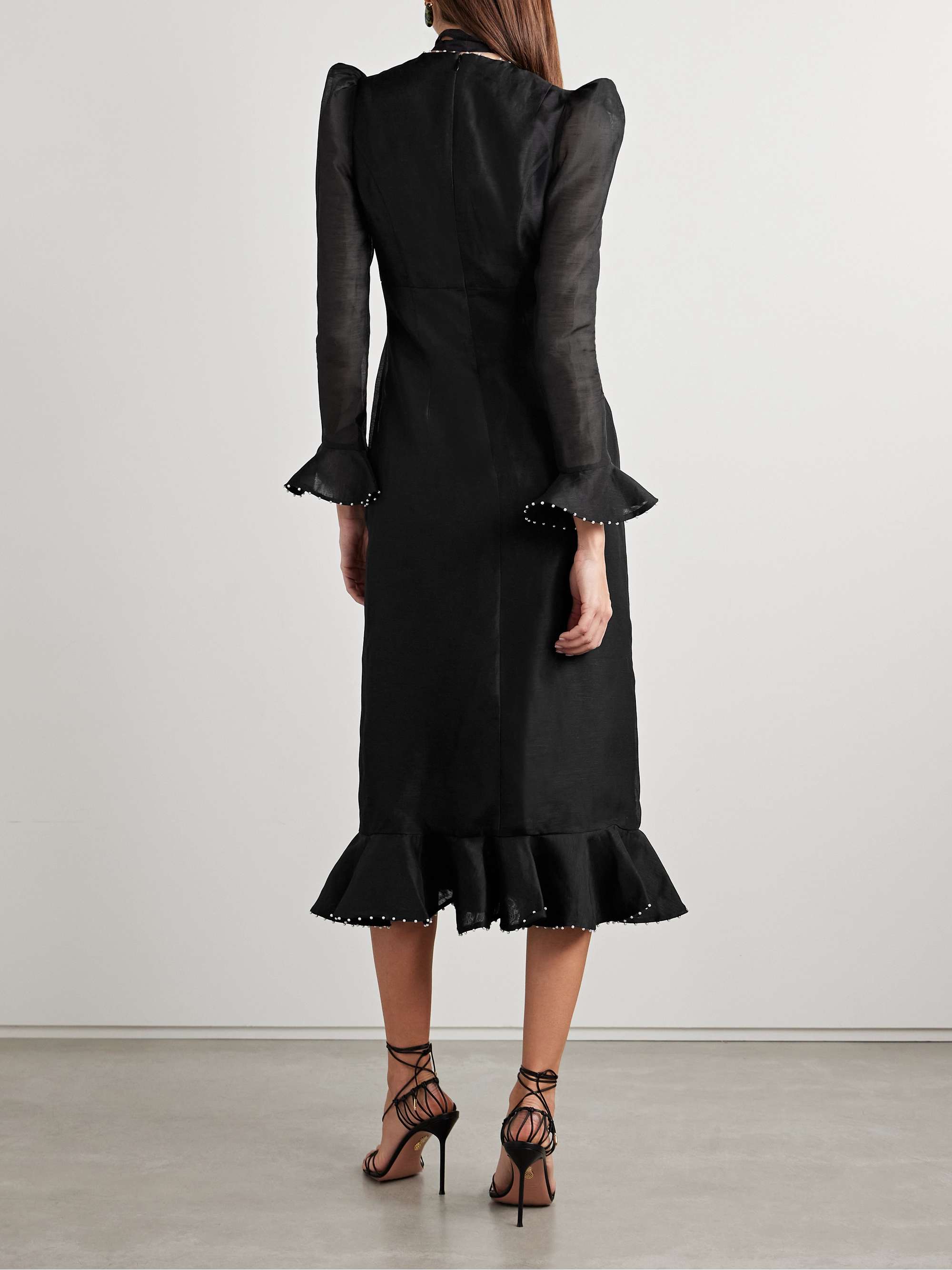Crush embellished linen and silk-blend midi dress view