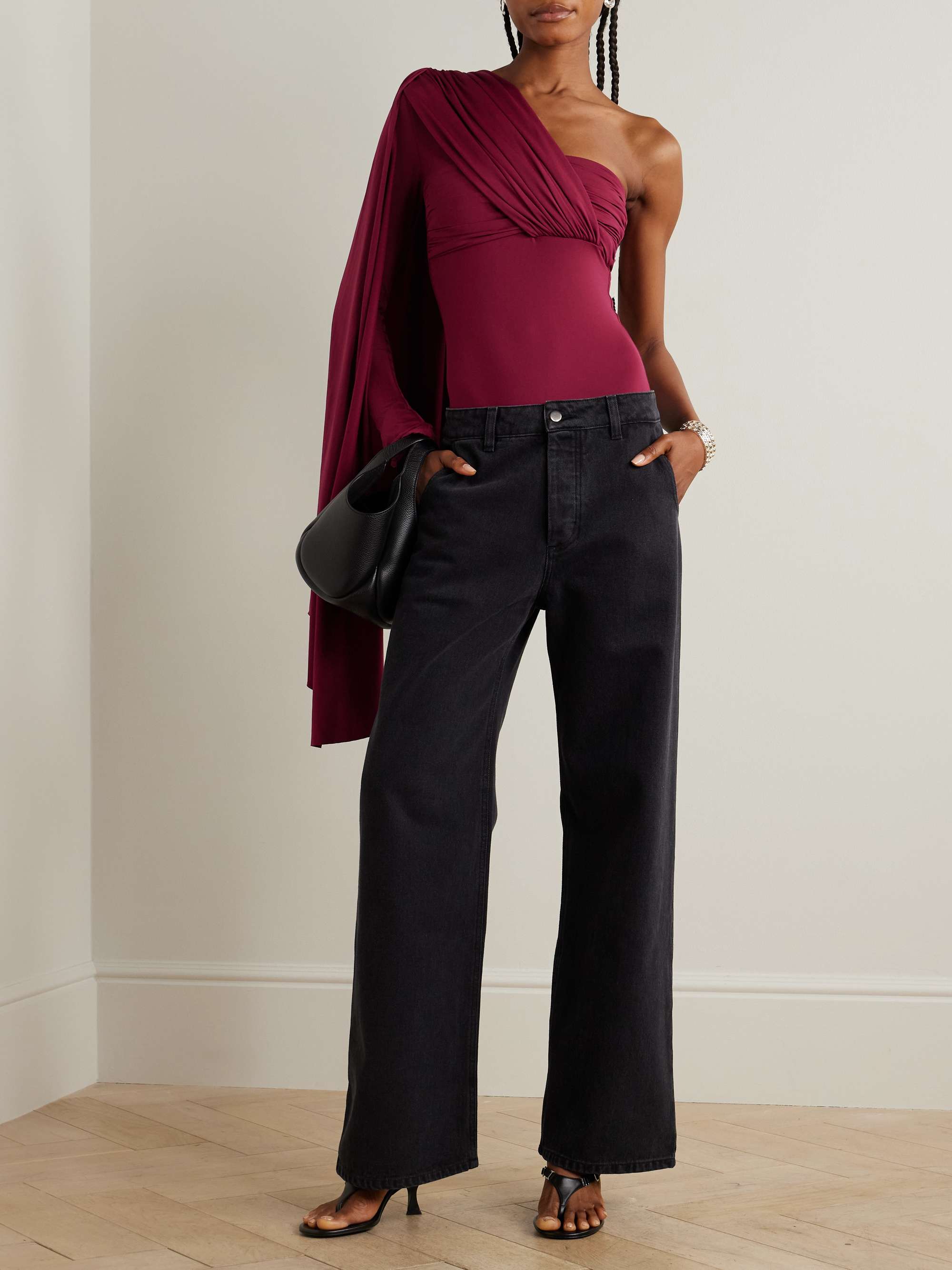 Vionnet draped one-shoulder stretch-jersey bodysuit view