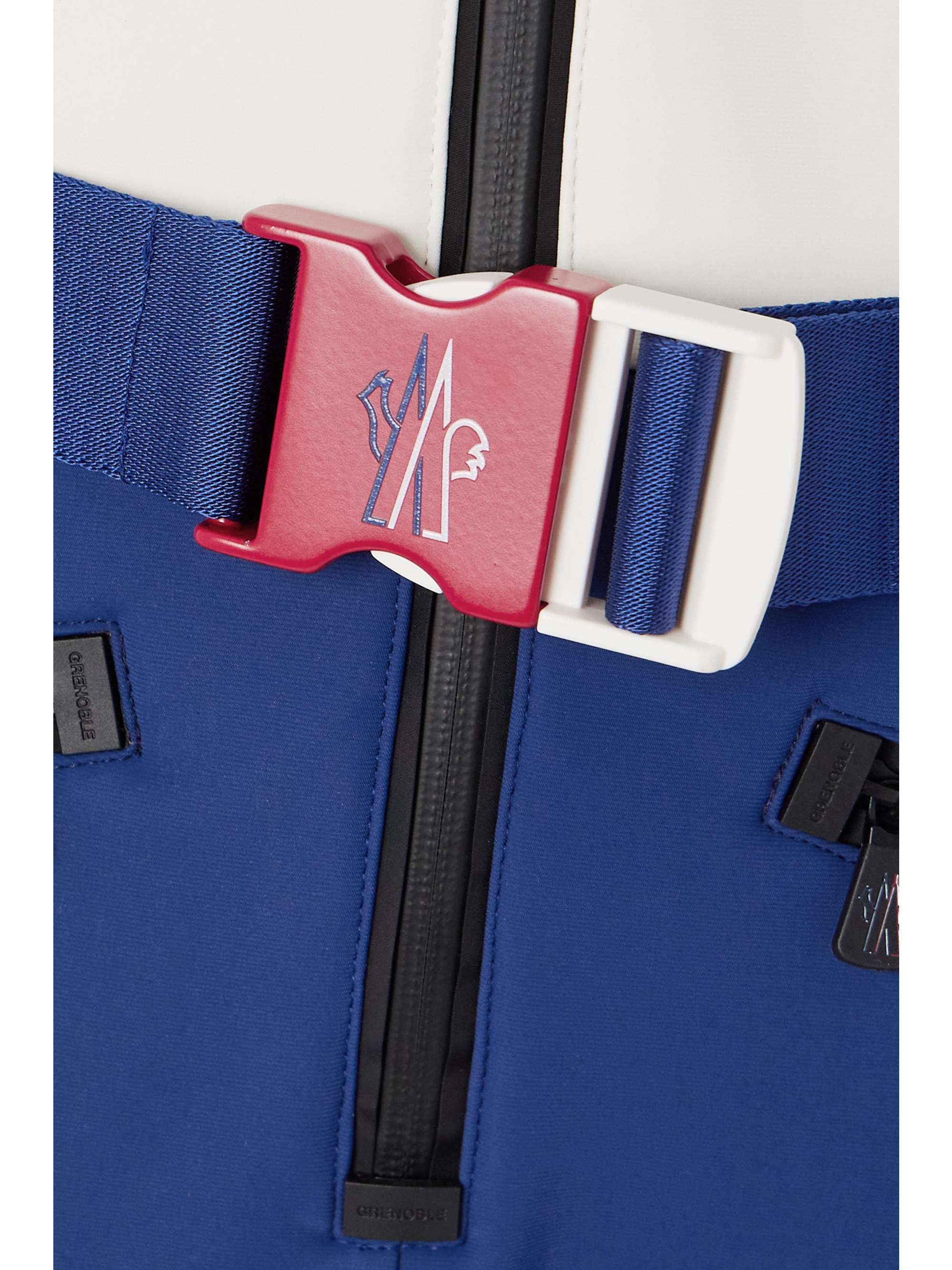 Hooded belted color-block down ski suit view