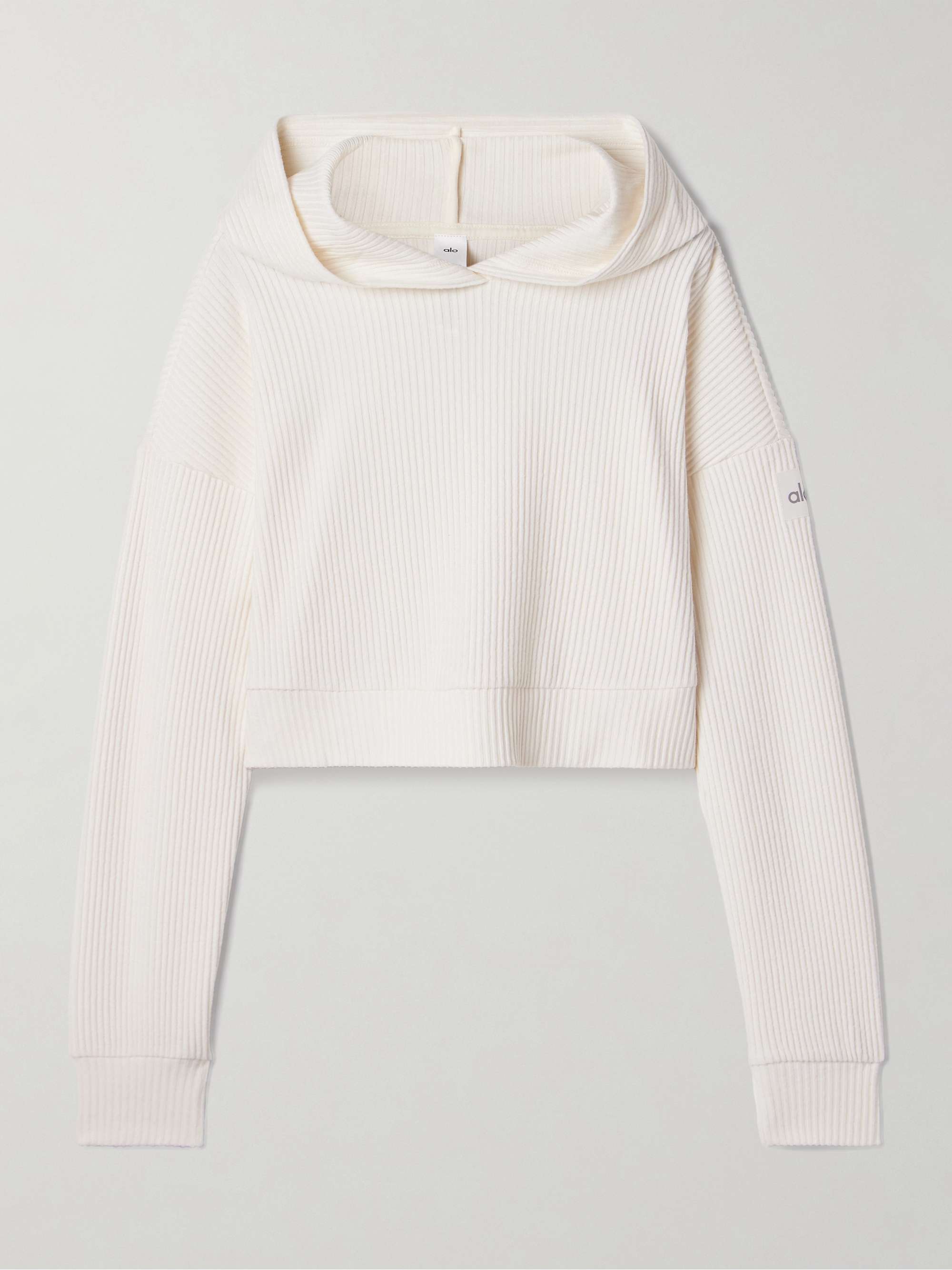 Muse cropped ribbed brushed-jersey hoodie view