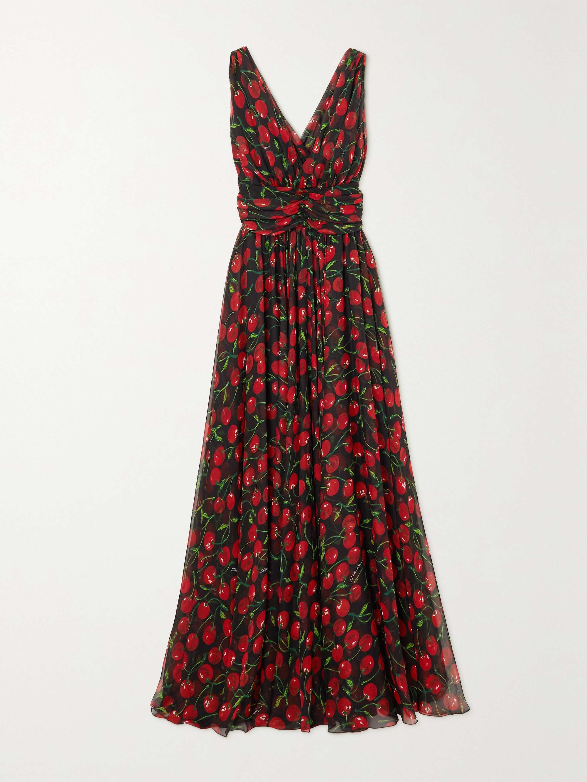 Gathered printed silk-blend chiffon maxi dress view